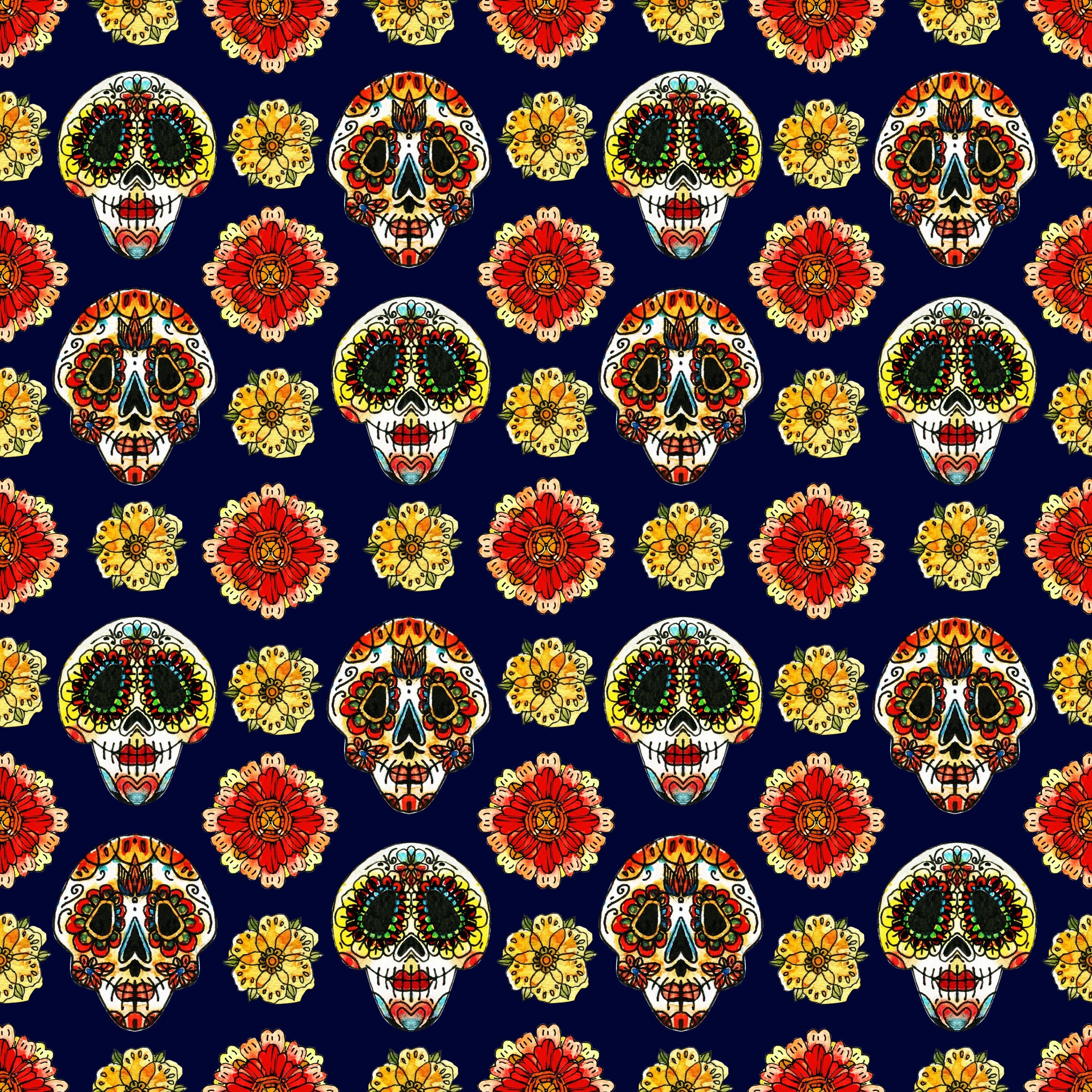Sugar Skulls and Flowers Pattern Vinyl 12" x 12" - The Vinyl Haus