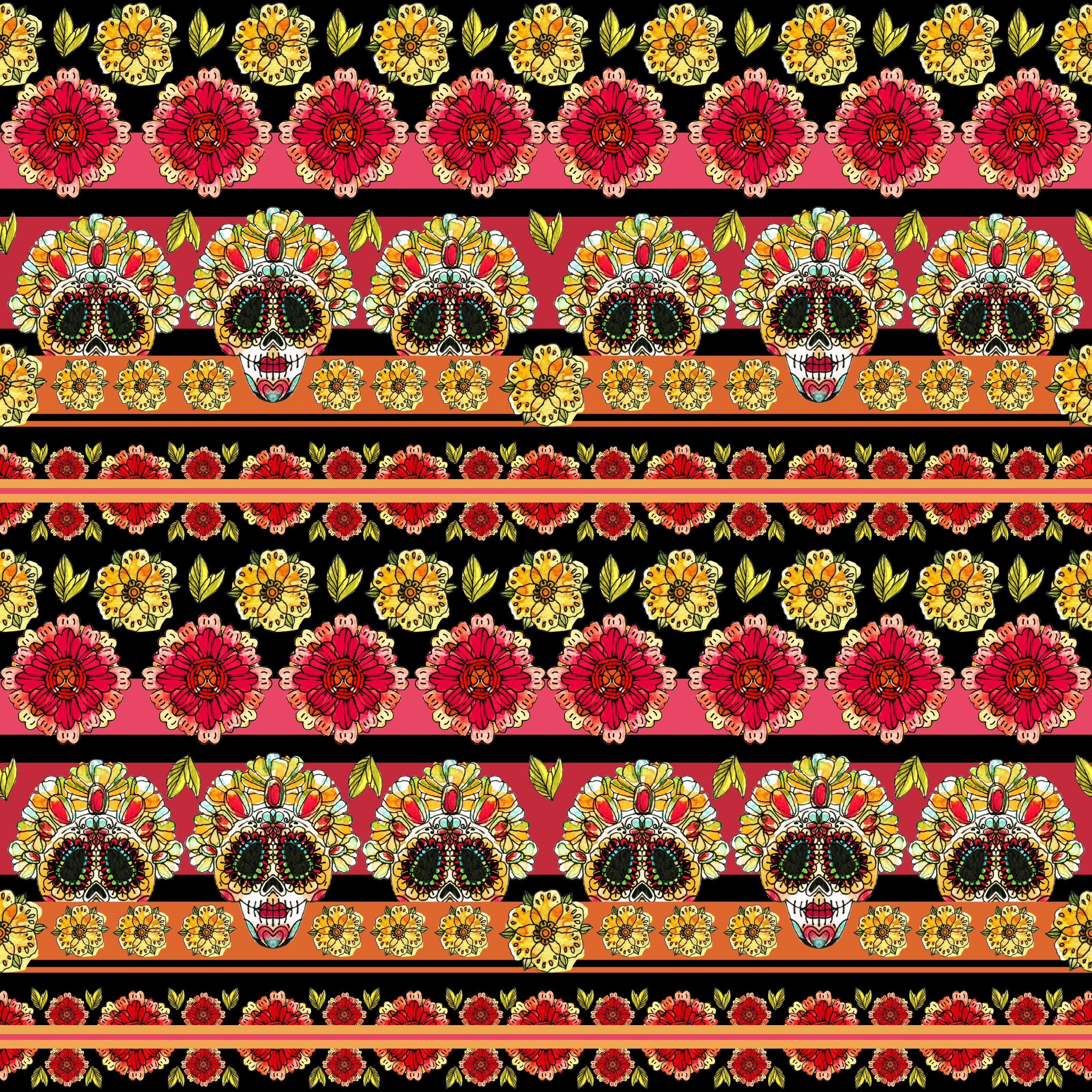 Sugar Skulls and Flowers Stripes Pattern Vinyl 12" x 12" - The Vinyl Haus Main image