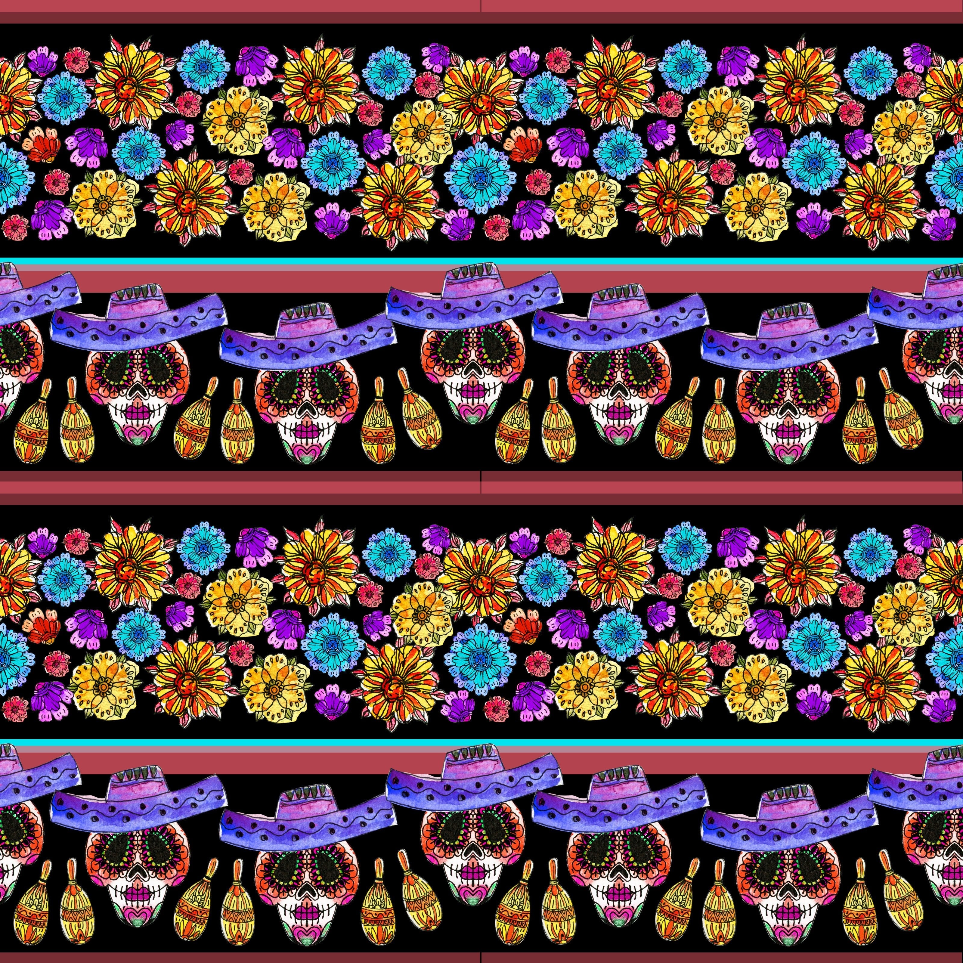 Sugar Skulls and Flowers Stripes Pattern Vinyl 12" x 12" - The Vinyl Haus