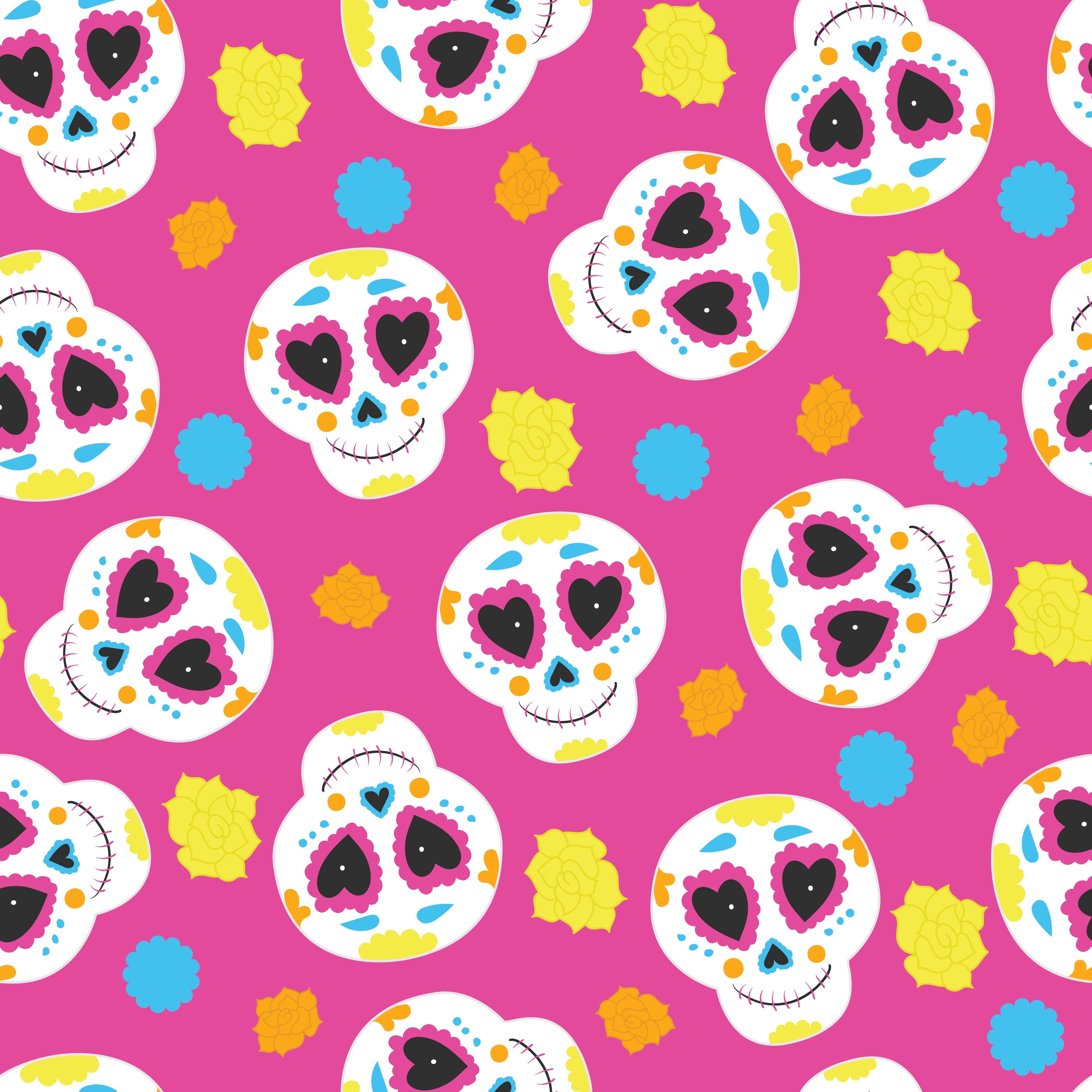 Sugar Skulls Pink Background Pattern Vinyl 12" x 12" - The Vinyl Haus Main image