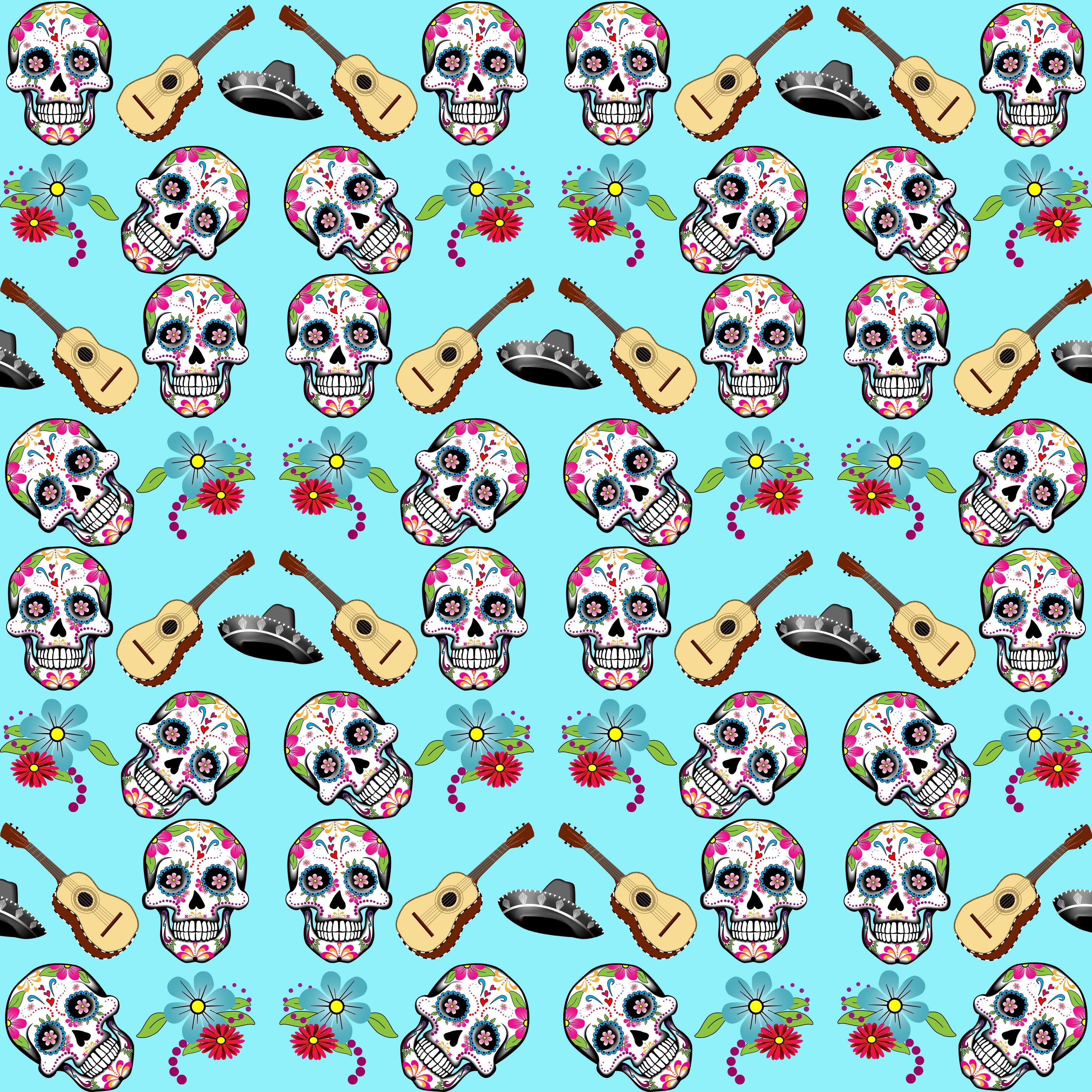 Day of the Dead Skulls and Guitars Pattern Vinyl 12" x 12" - The Vinyl Haus