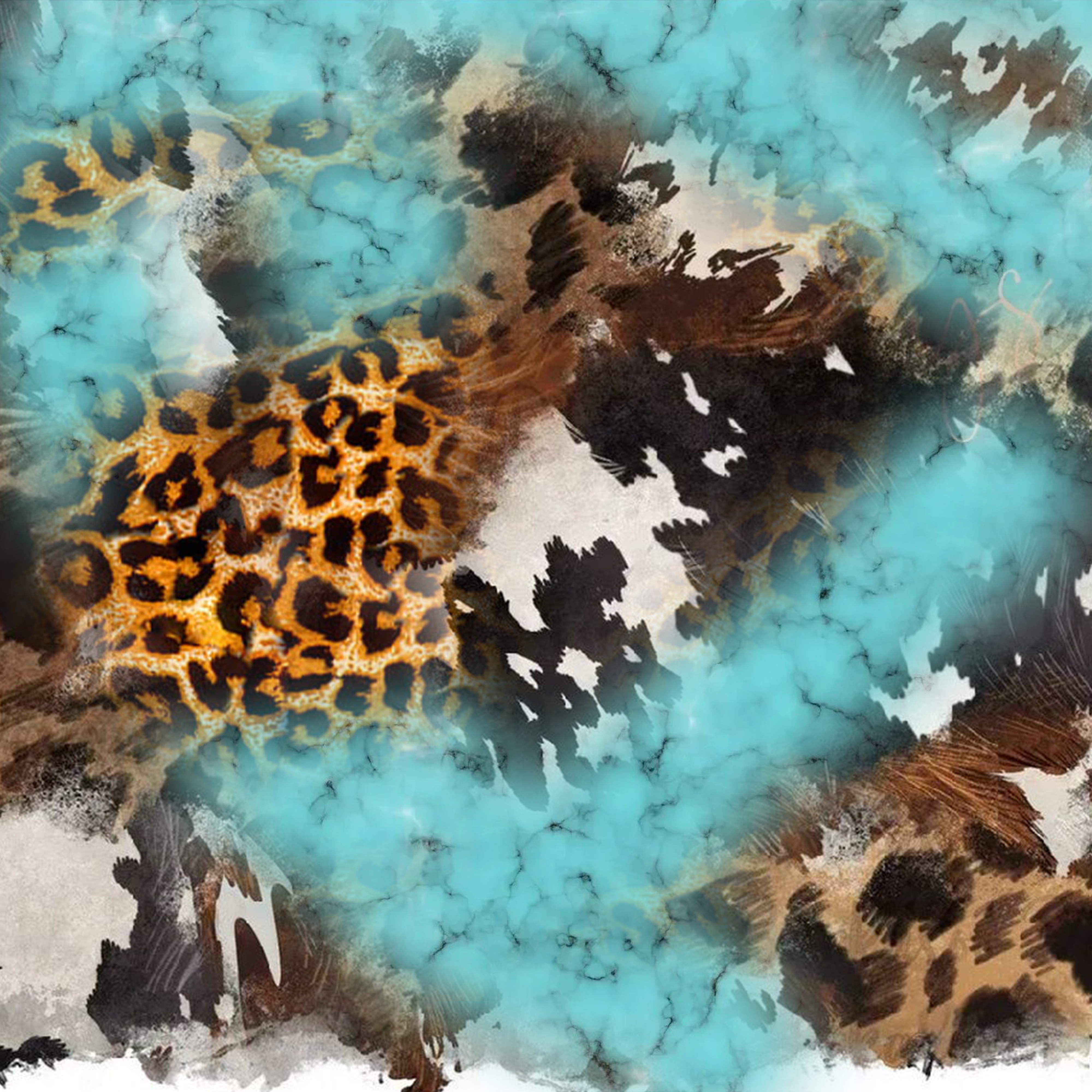 Turquoise Leopard Cowhide Patterned Vinyl 12" x 12" - The Vinyl Haus Main image