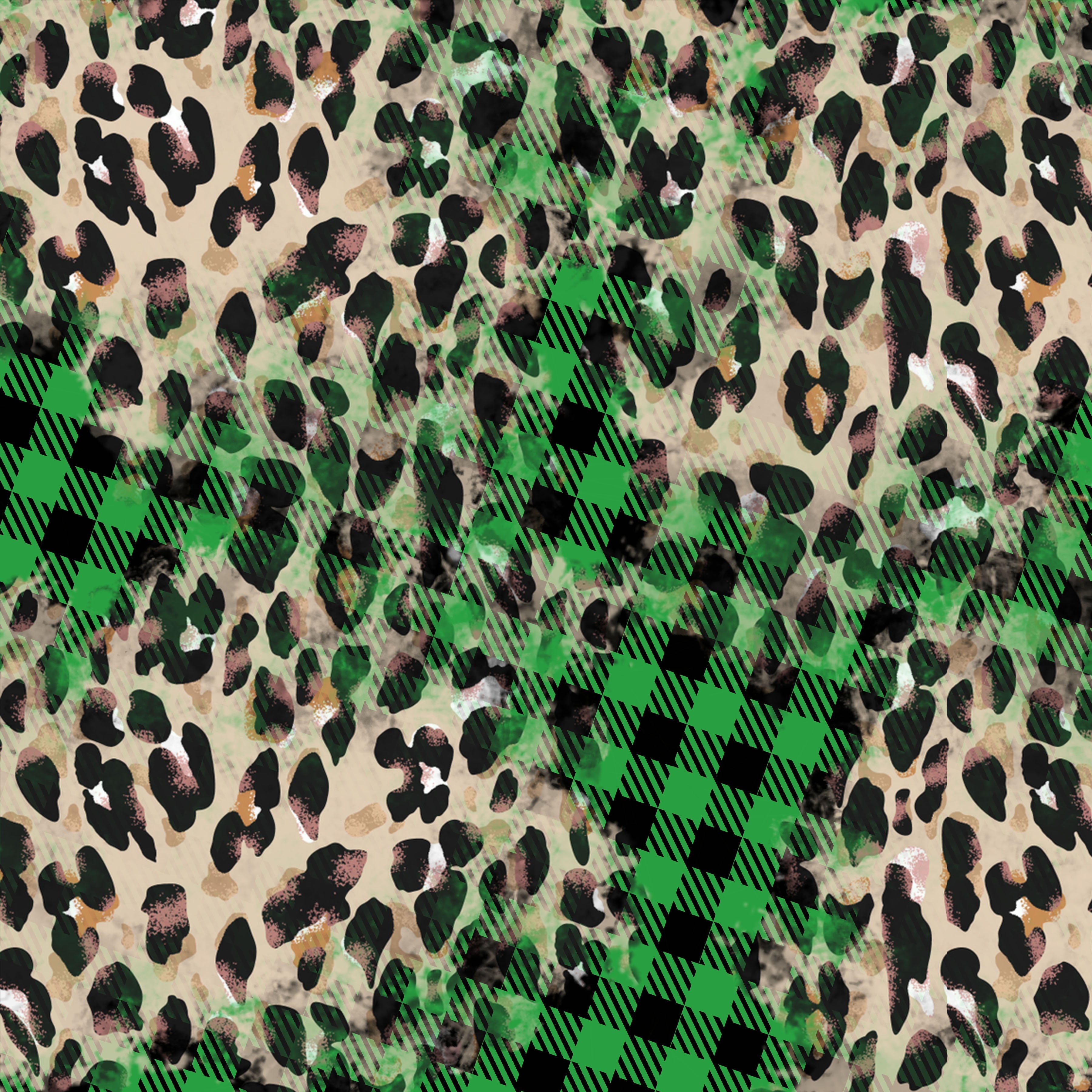 Green Buffalo Plaid and Leopard Patches Patterned Vinyl 12" x 12" - The Vinyl Haus Main image