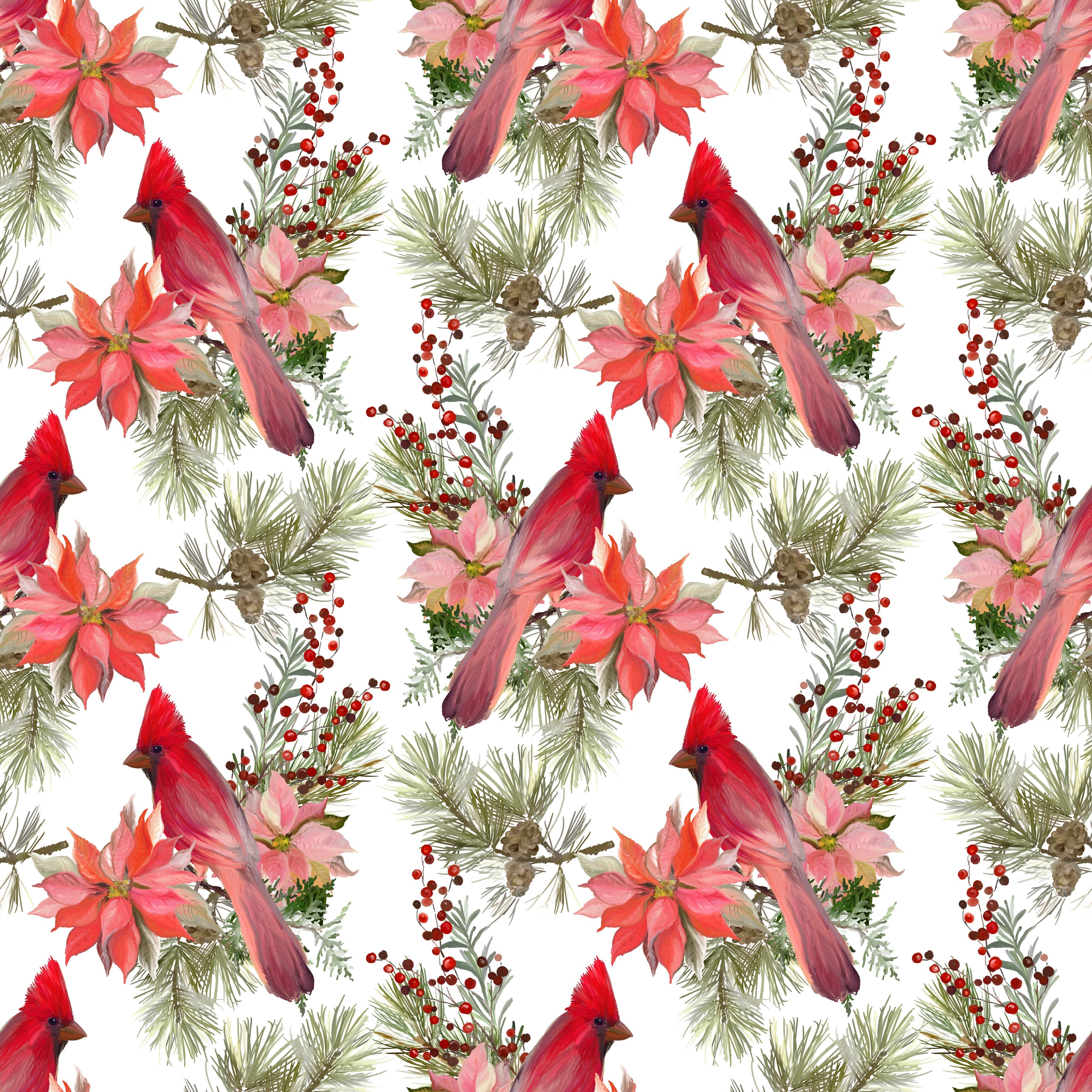 Christmas Cardinals and Poinsettias Patterned Vinyl 12" x 12" - The Vinyl Haus