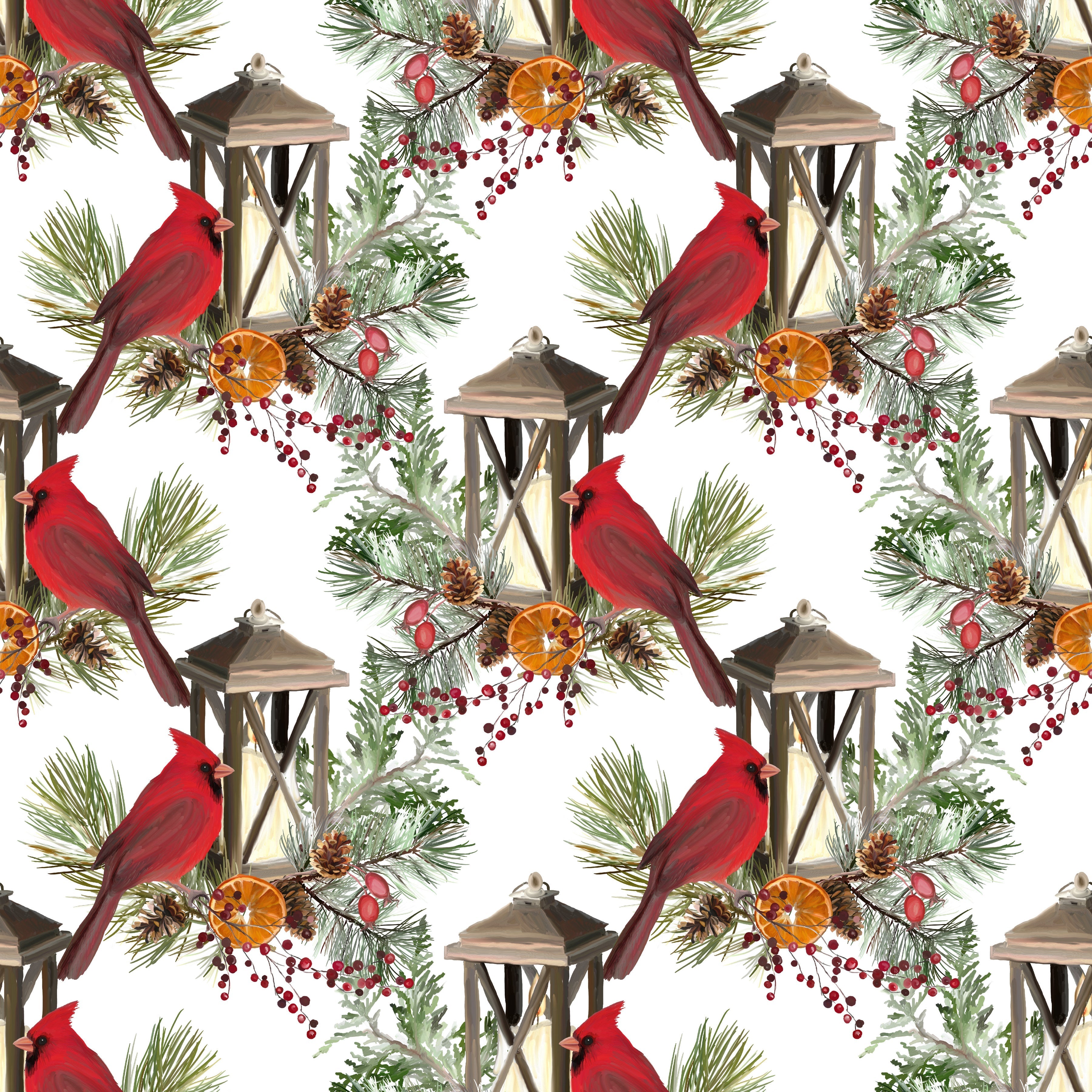 Christmas Cardinals and Lanterns Patterned Vinyl 12" x 12" - The Vinyl Haus