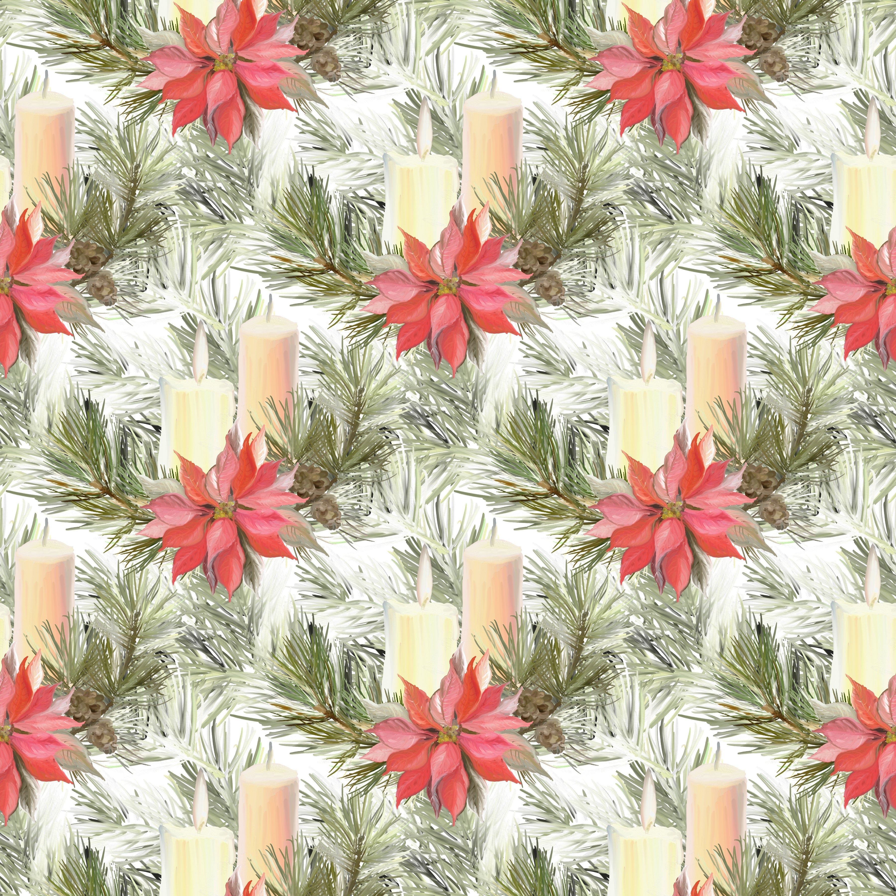 Poinsettias and Christmas Candles Patterned Vinyl 12" x 12" - The Vinyl Haus