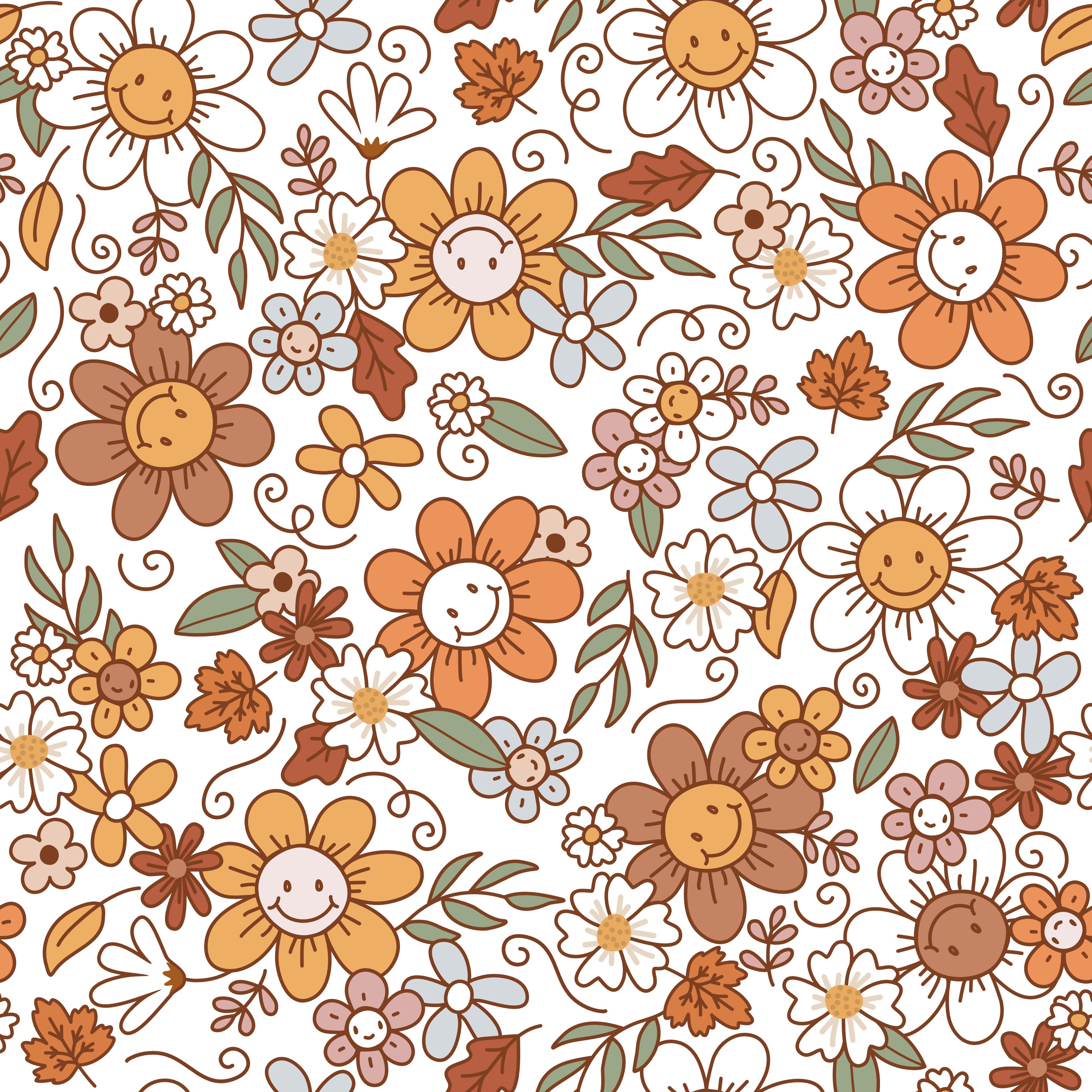 Smiley Face Flowers Patterned Vinyl 12" x 12" - The Vinyl Haus Main image