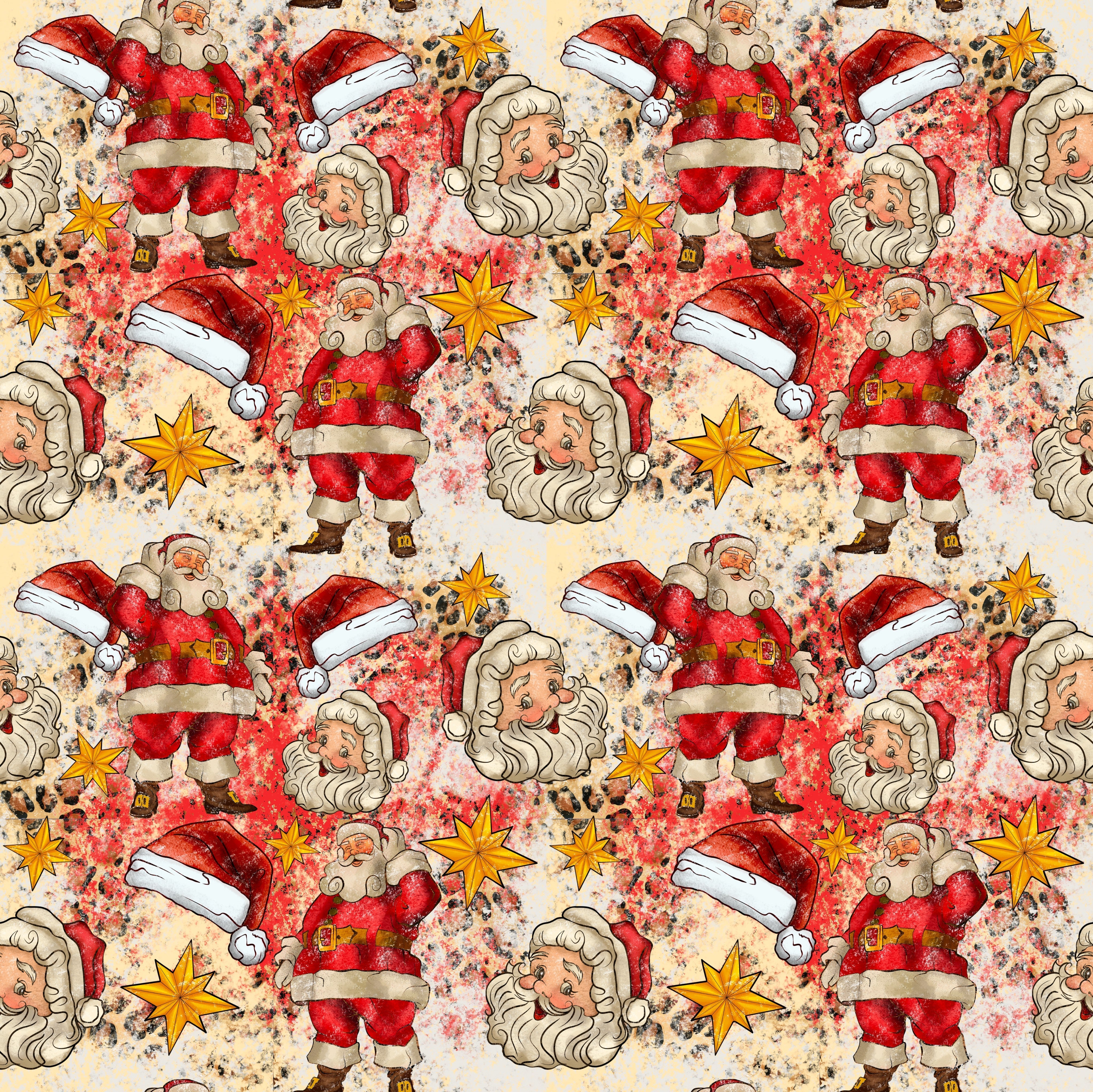 Vintage Santas and Stars Patterned Vinyl 12" x 12" - The Vinyl Haus Main image