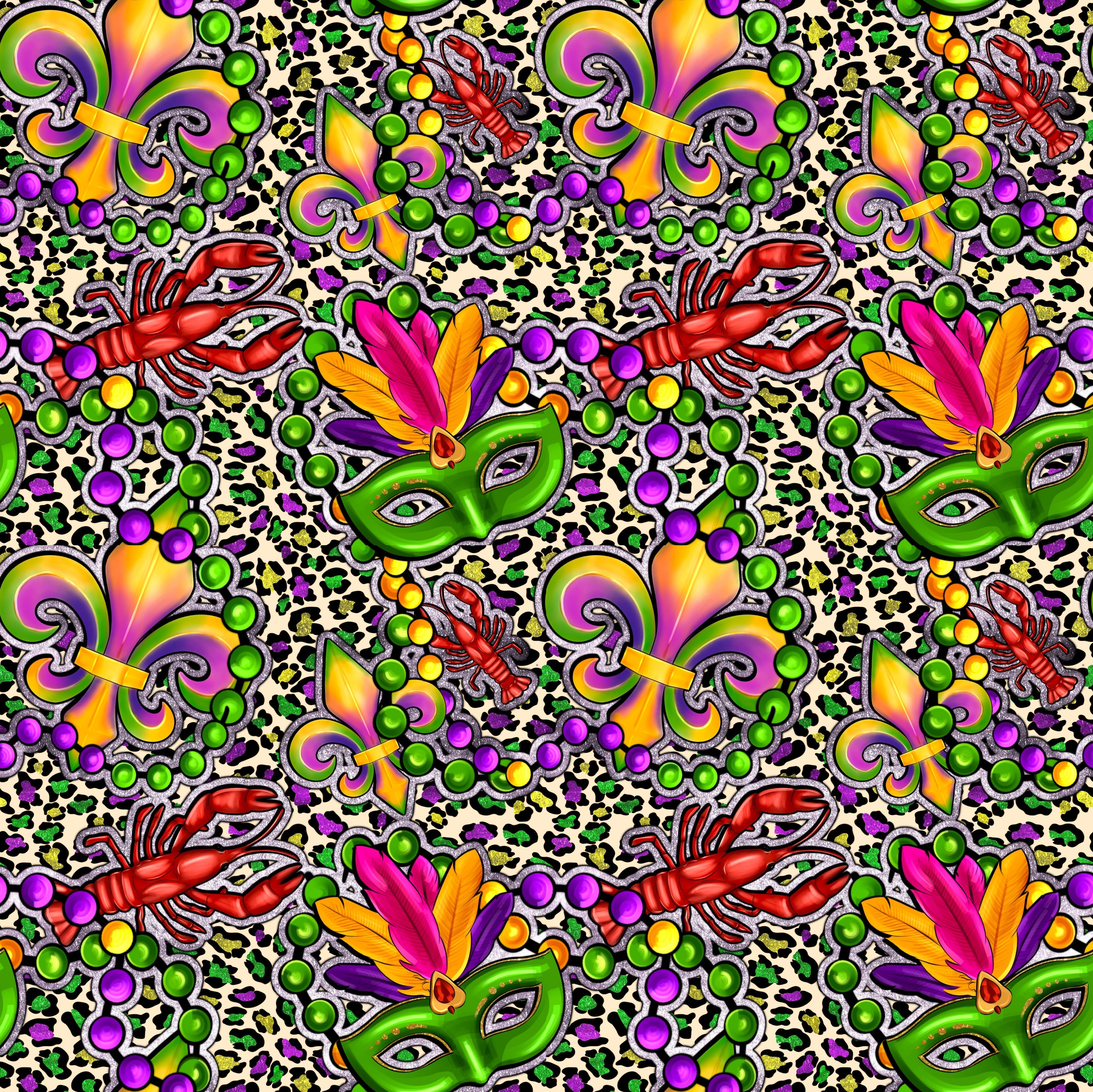 Mardi Gras Crawfish and Beads Patterned Vinyl 12" x 12" - The Vinyl Haus Main image