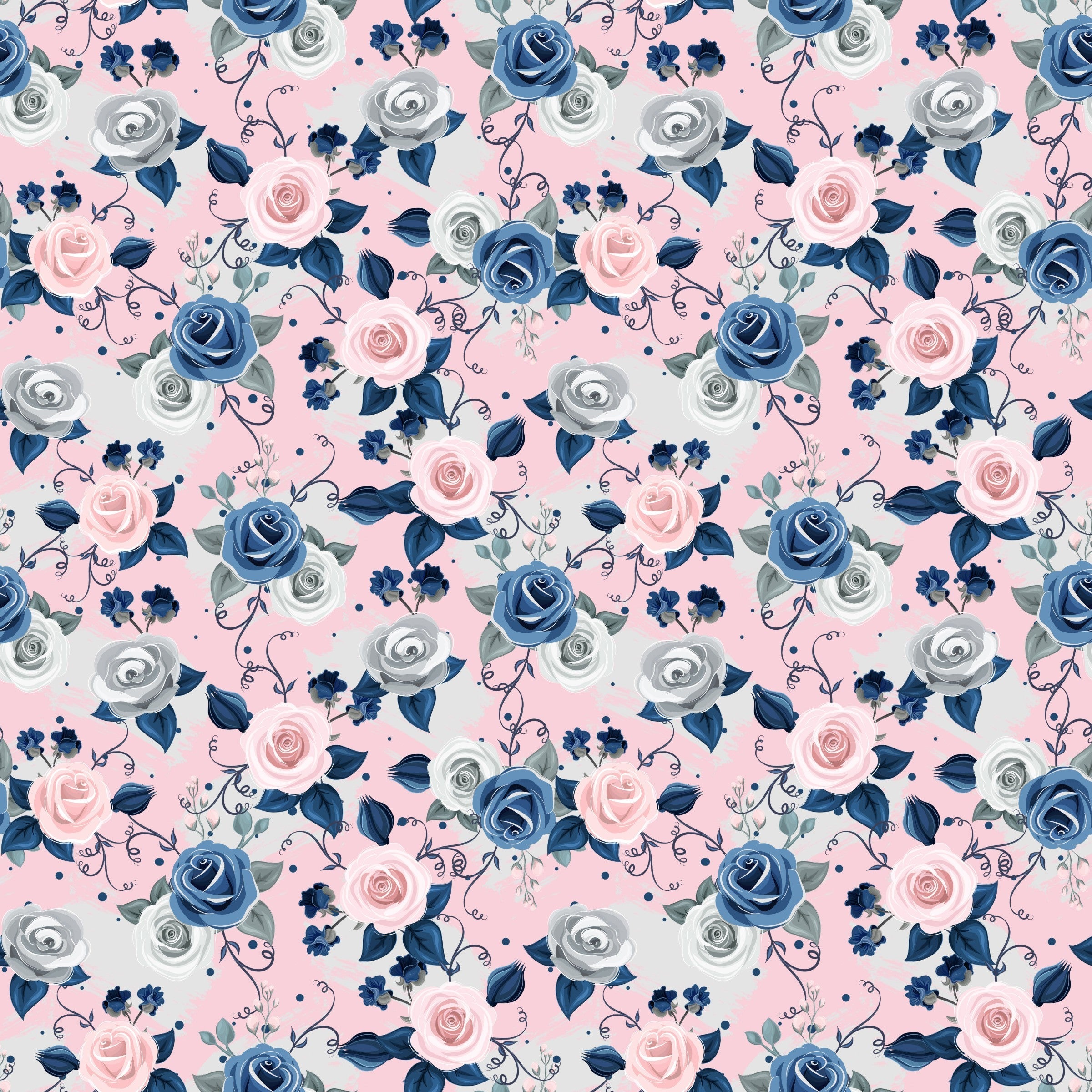 Pink and Blue Roses and Vines Patterned Vinyl 12" x 12" - The Vinyl Haus Main image