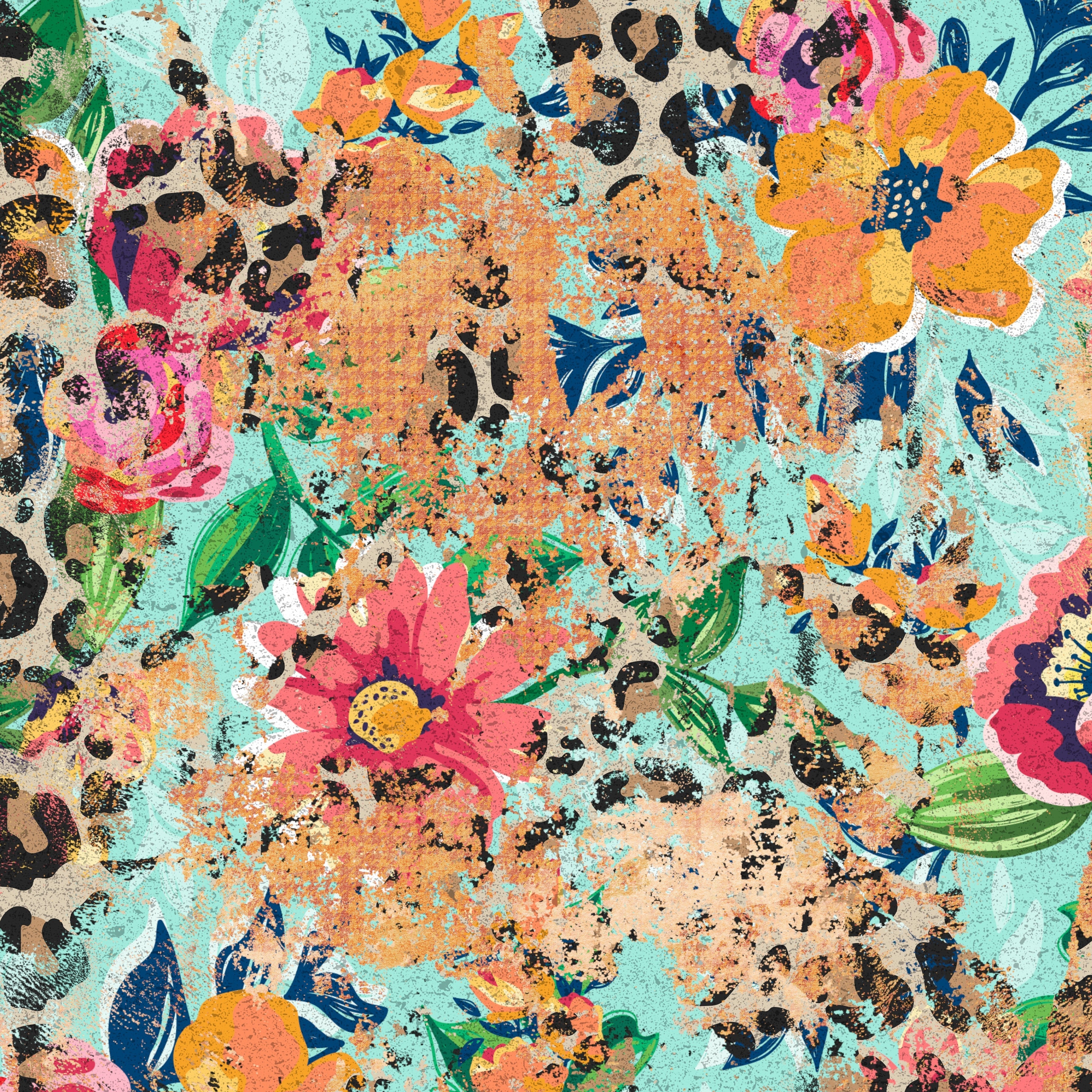 Orange Cheetah Floral Patterned Vinyl 12" x 12" - The Vinyl Haus