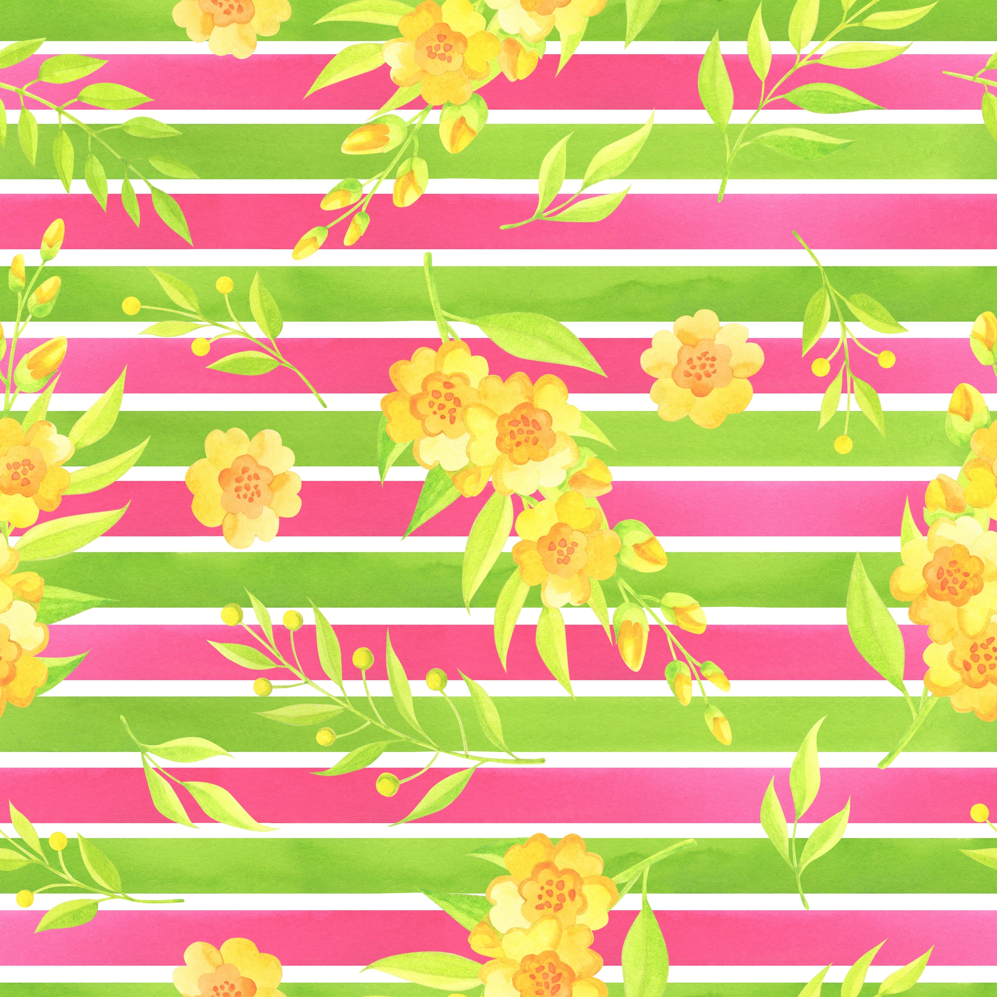 Pink and Green Striped Floral Patterned Vinyl 12" x 12" - The Vinyl Haus Main image