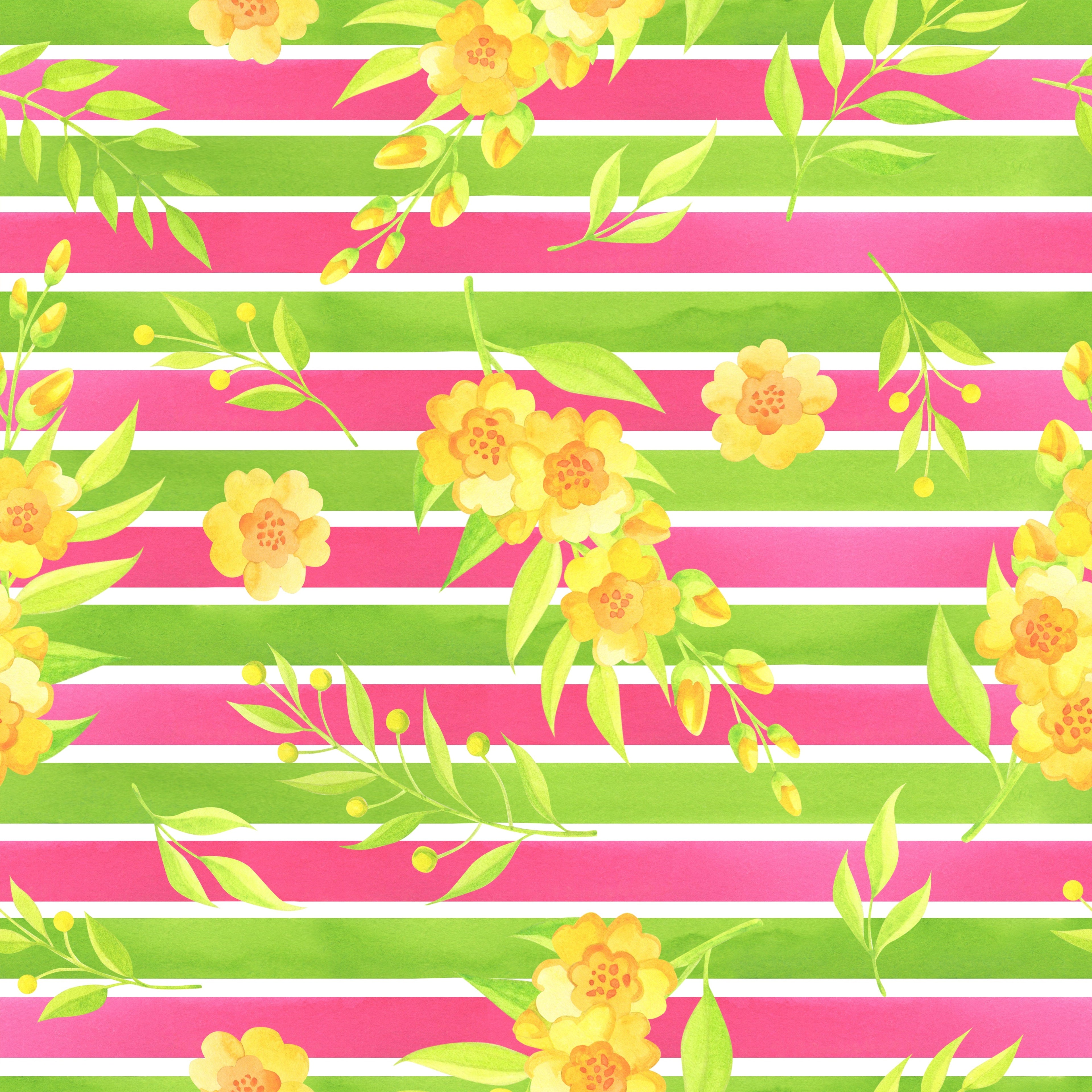 Pink and Green Striped Floral Patterned Vinyl 12" x 12" - The Vinyl Haus