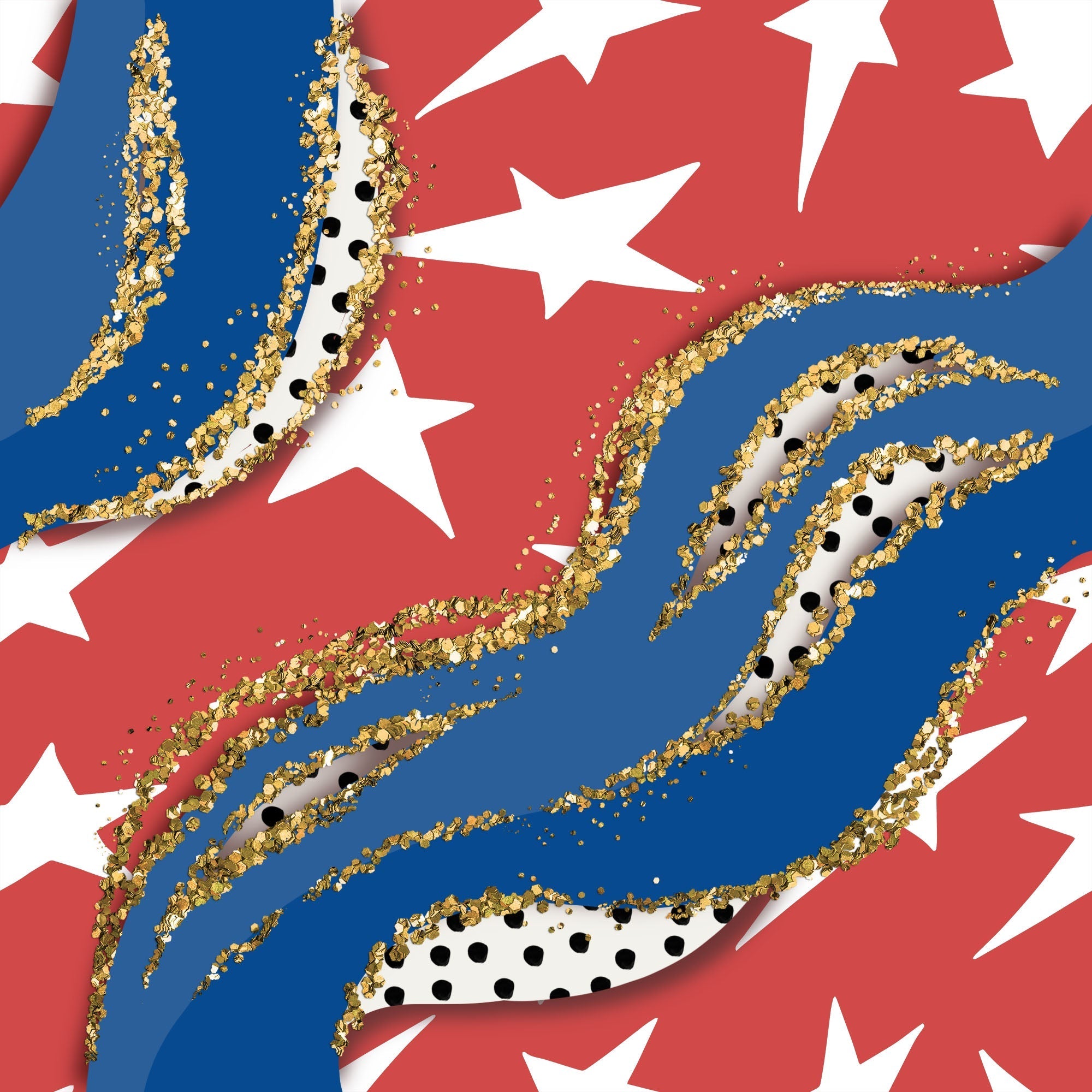 Polka Dot and Gold Glitter Patriotic Patterned Vinyl 12" x 12" - The Vinyl Haus Main image