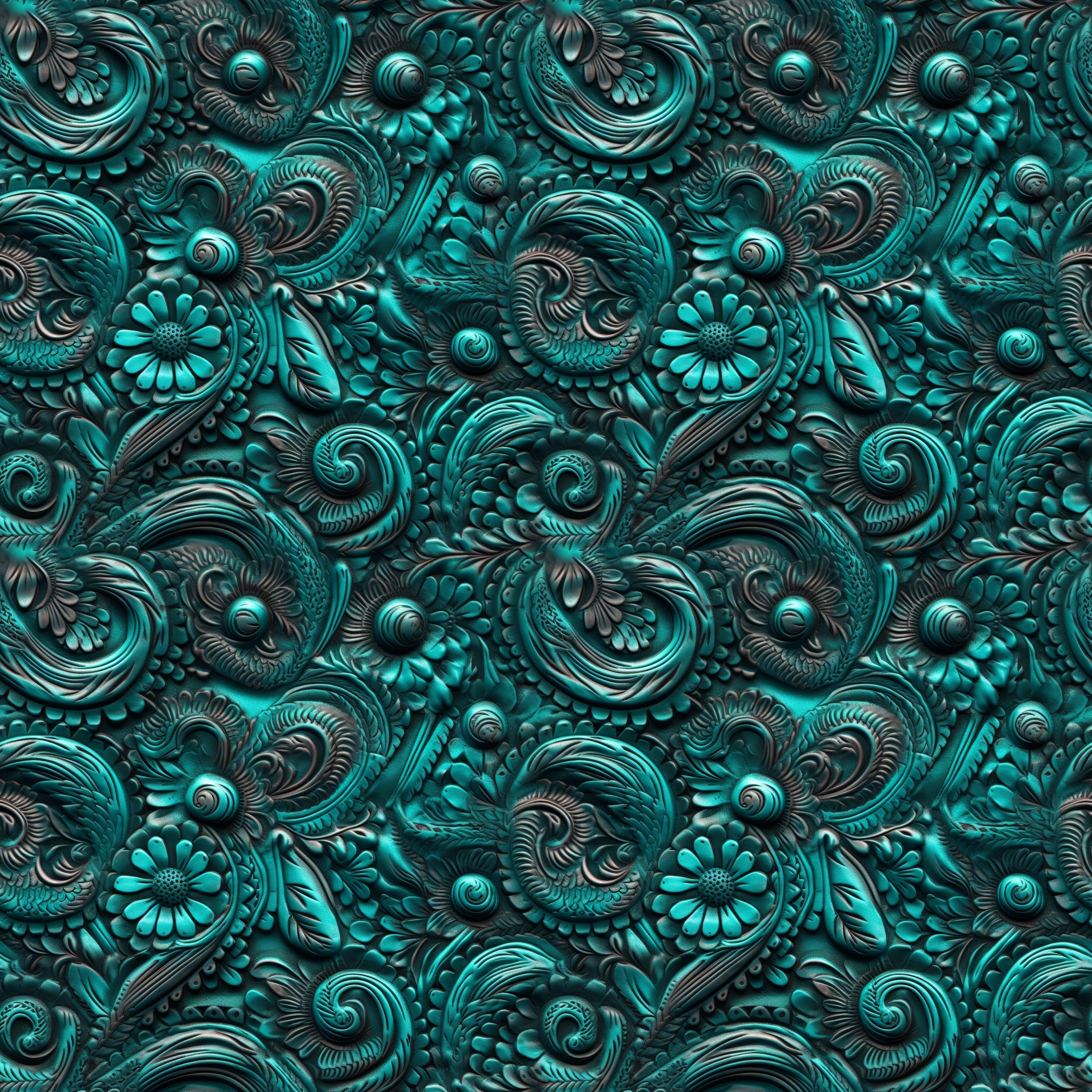 Turquoise Tooled Leather Patterned Vinyl 12" x 12" - The Vinyl Haus Main image