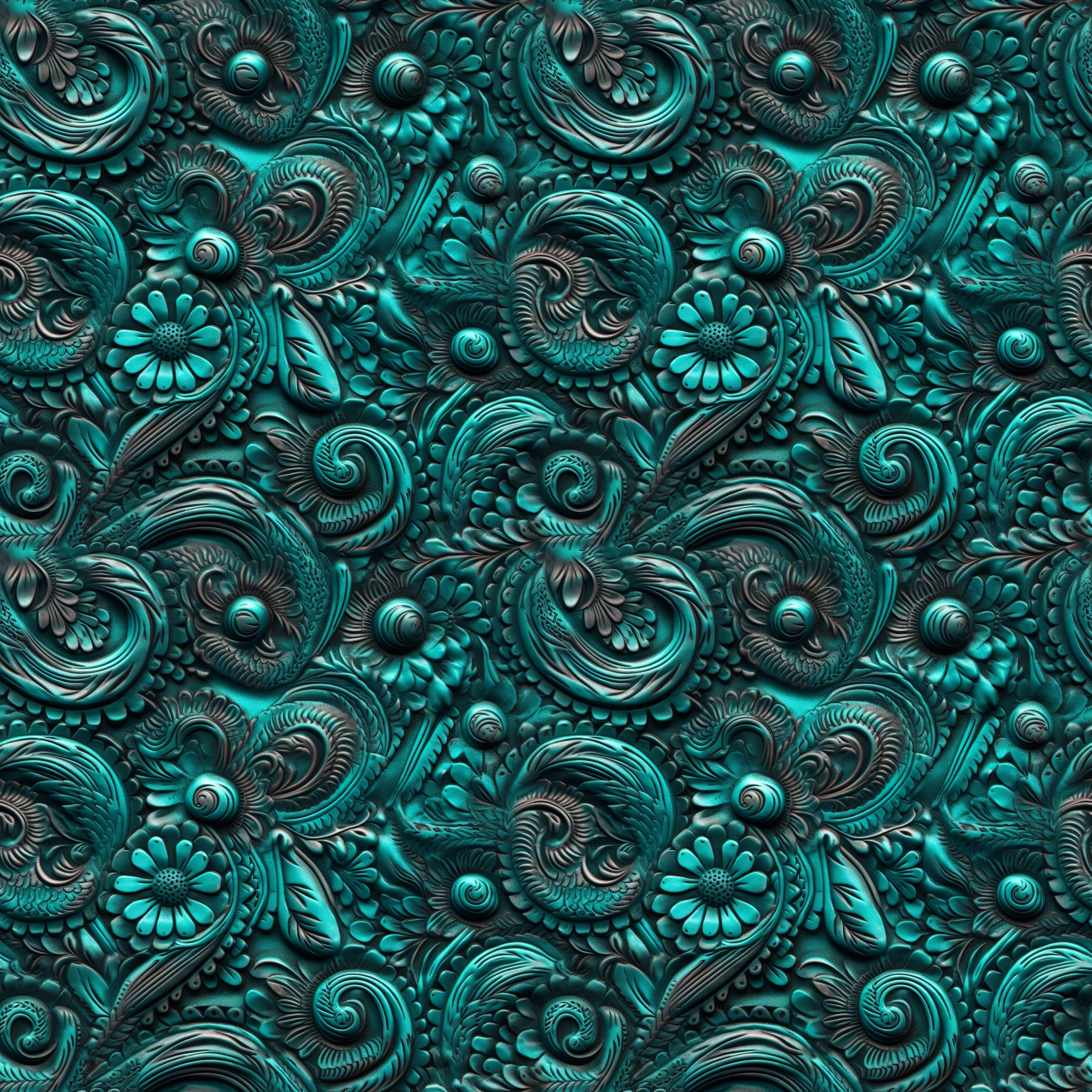 Turquoise Tooled Leather Patterned Vinyl 12" x 12" - The Vinyl Haus