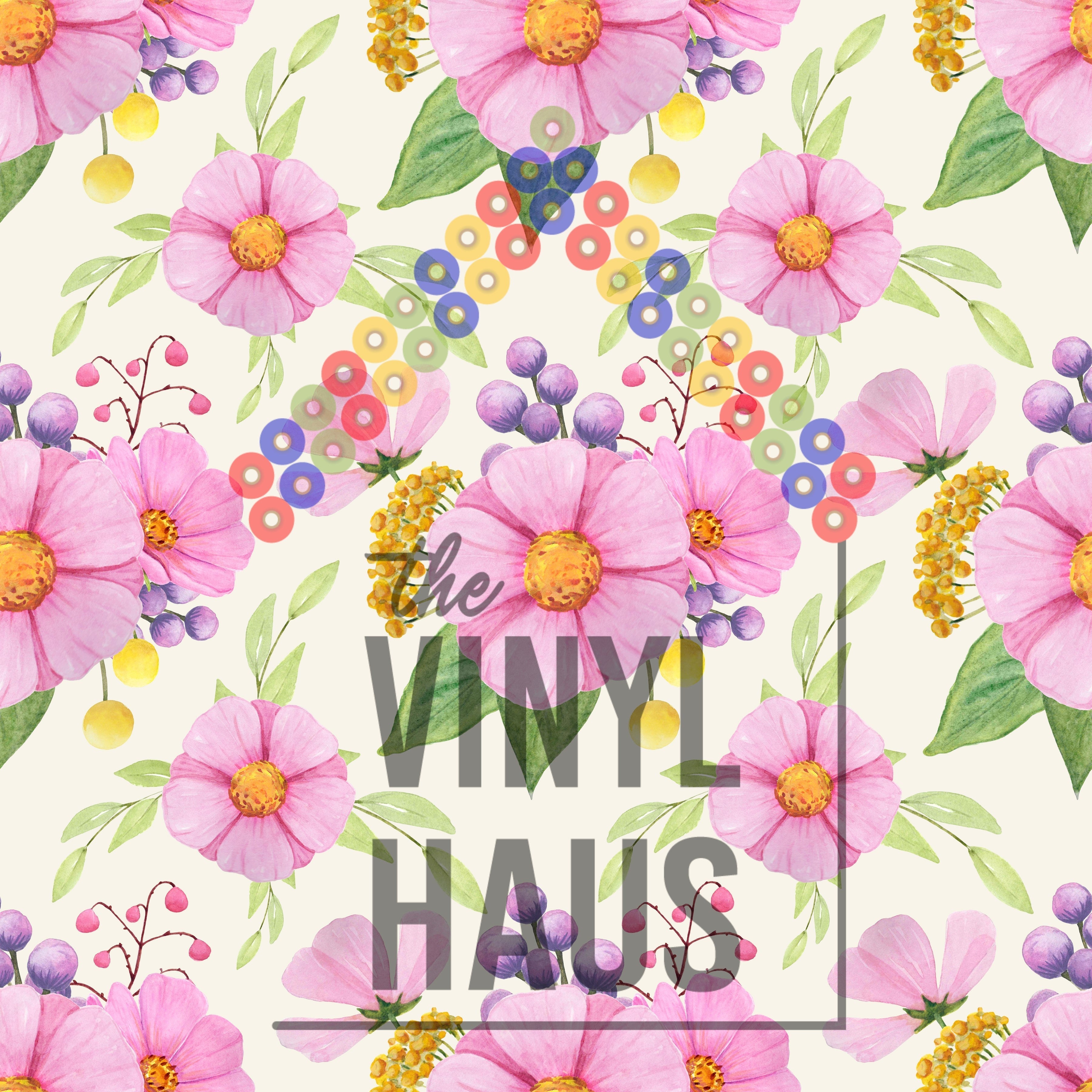 Pink Floral with Berries Pattern Vinyl 12" x 12" - The Vinyl Haus Main image