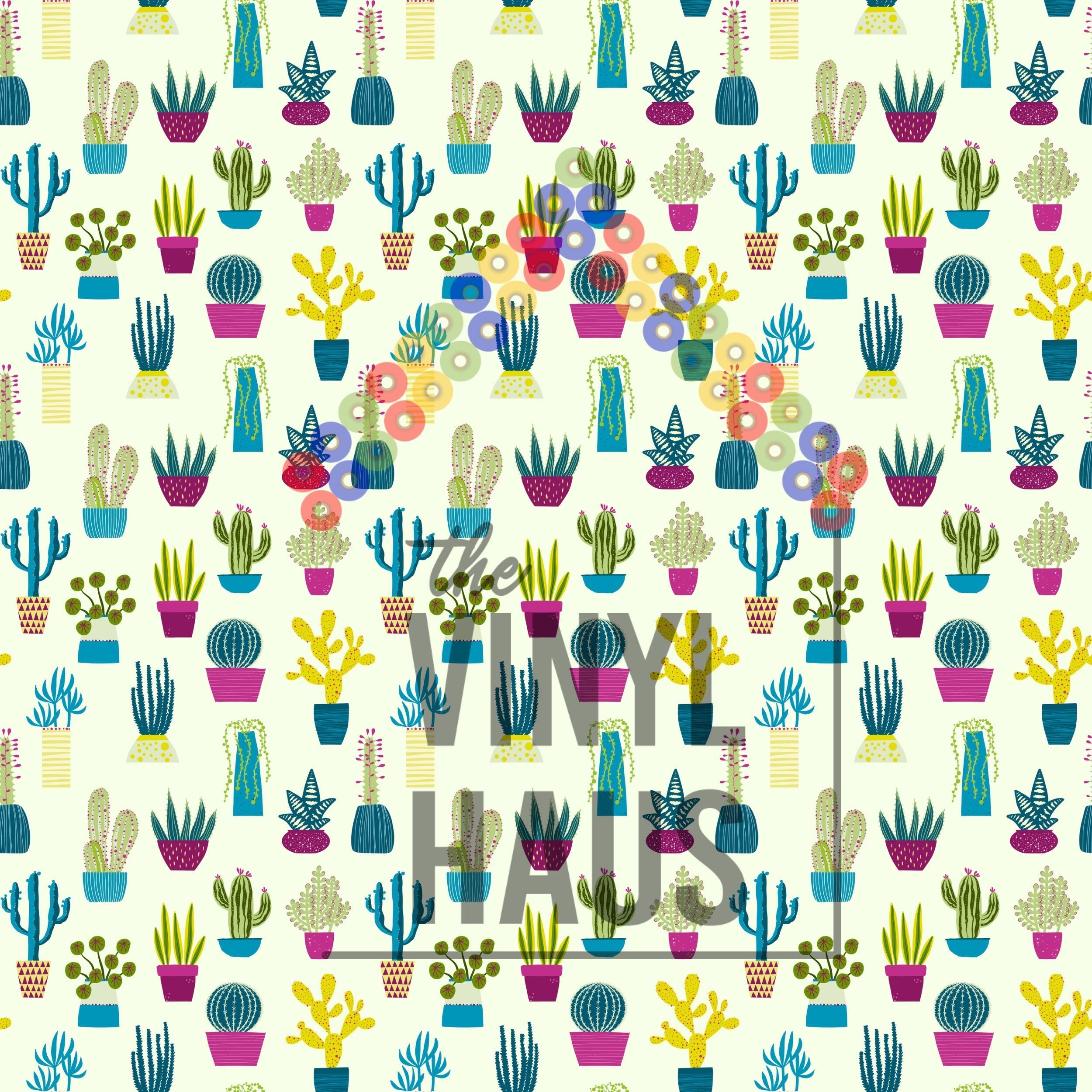 Cactus on White Seamless Pattern Vinyl 12" x 12" - The Vinyl Haus Main image