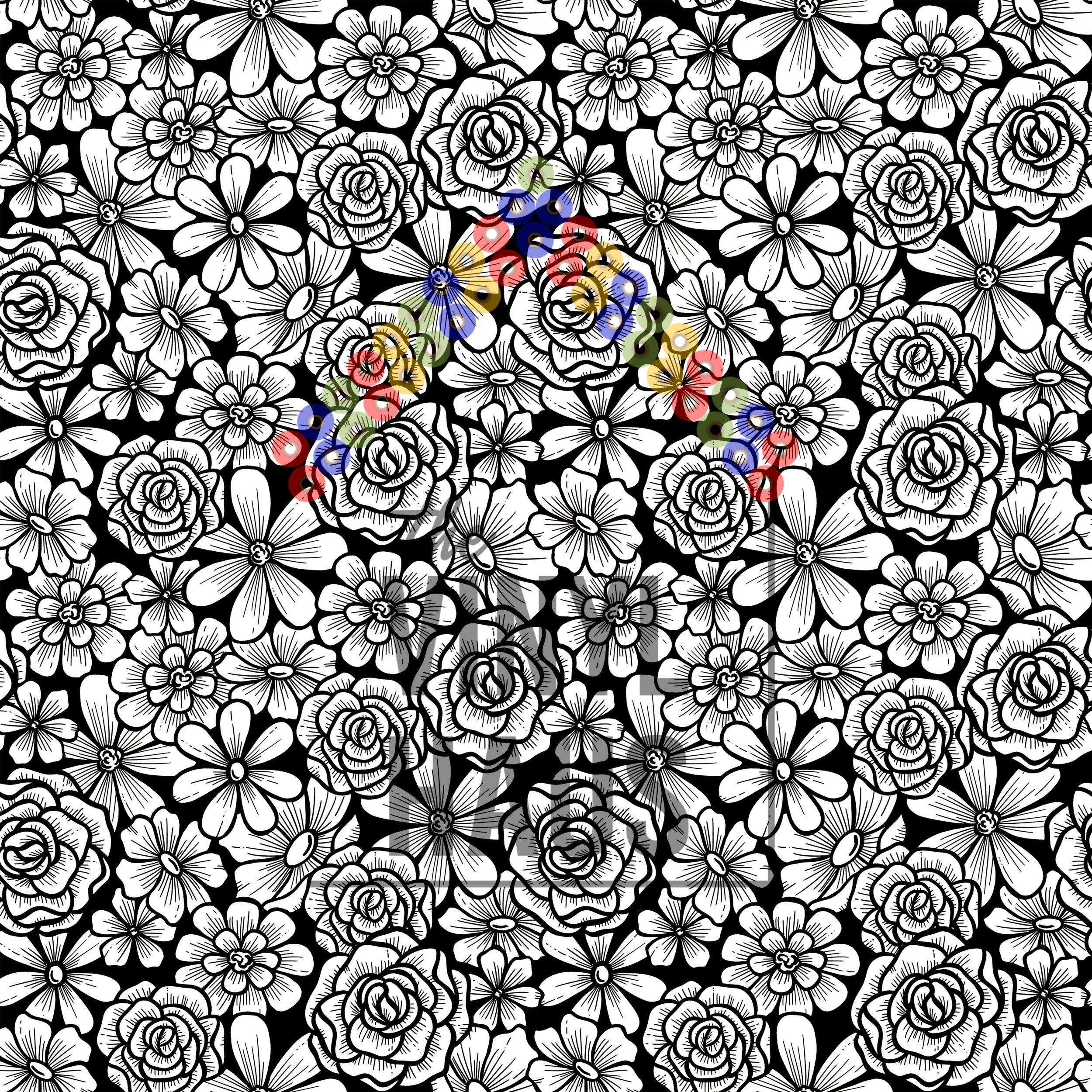 Black and White Floral Pattern Vinyl 12" x 12" - The Vinyl Haus Main image