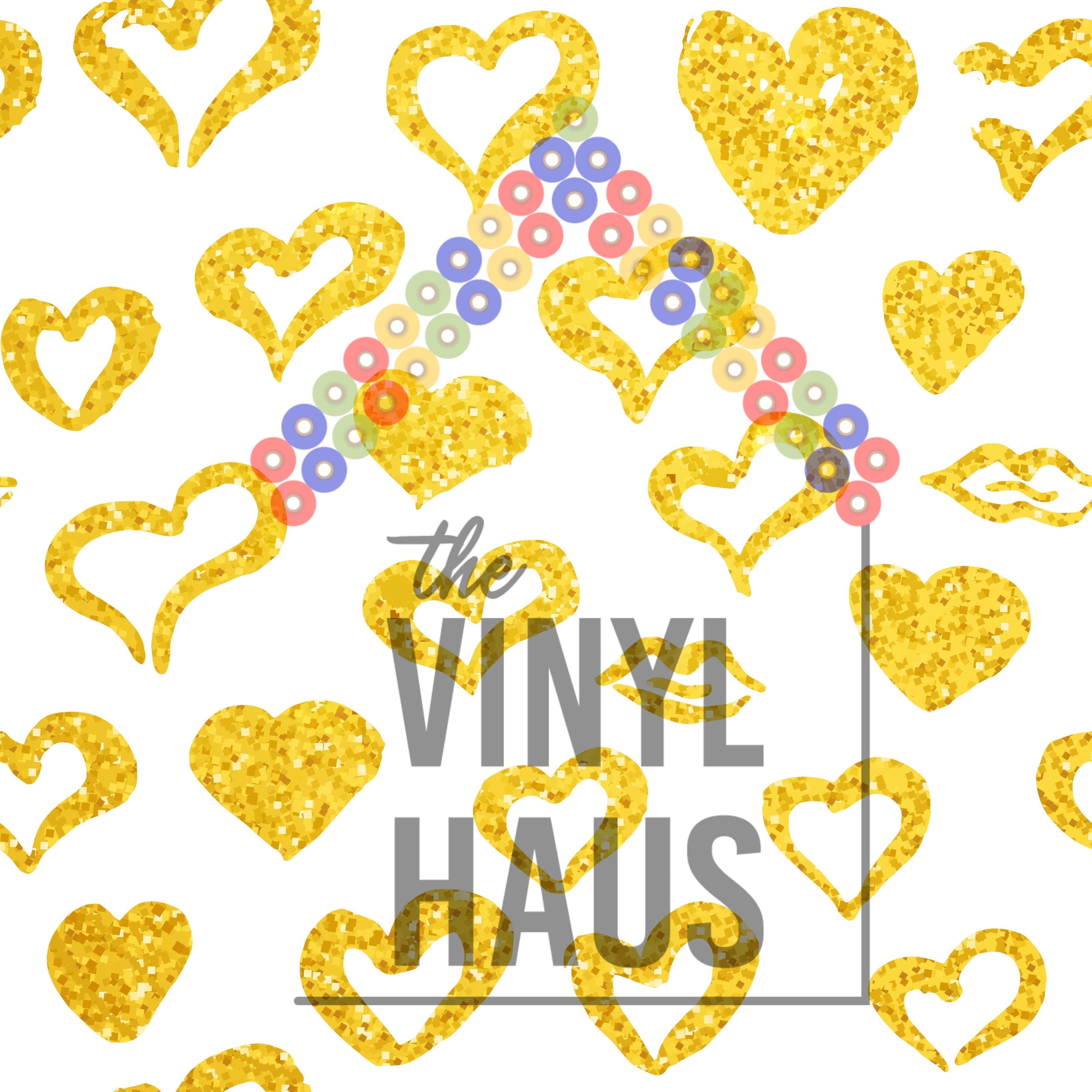 Valentine Glitter Gold Hearts Pattern Vinyl 12" x 12" - The Vinyl Haus Main image