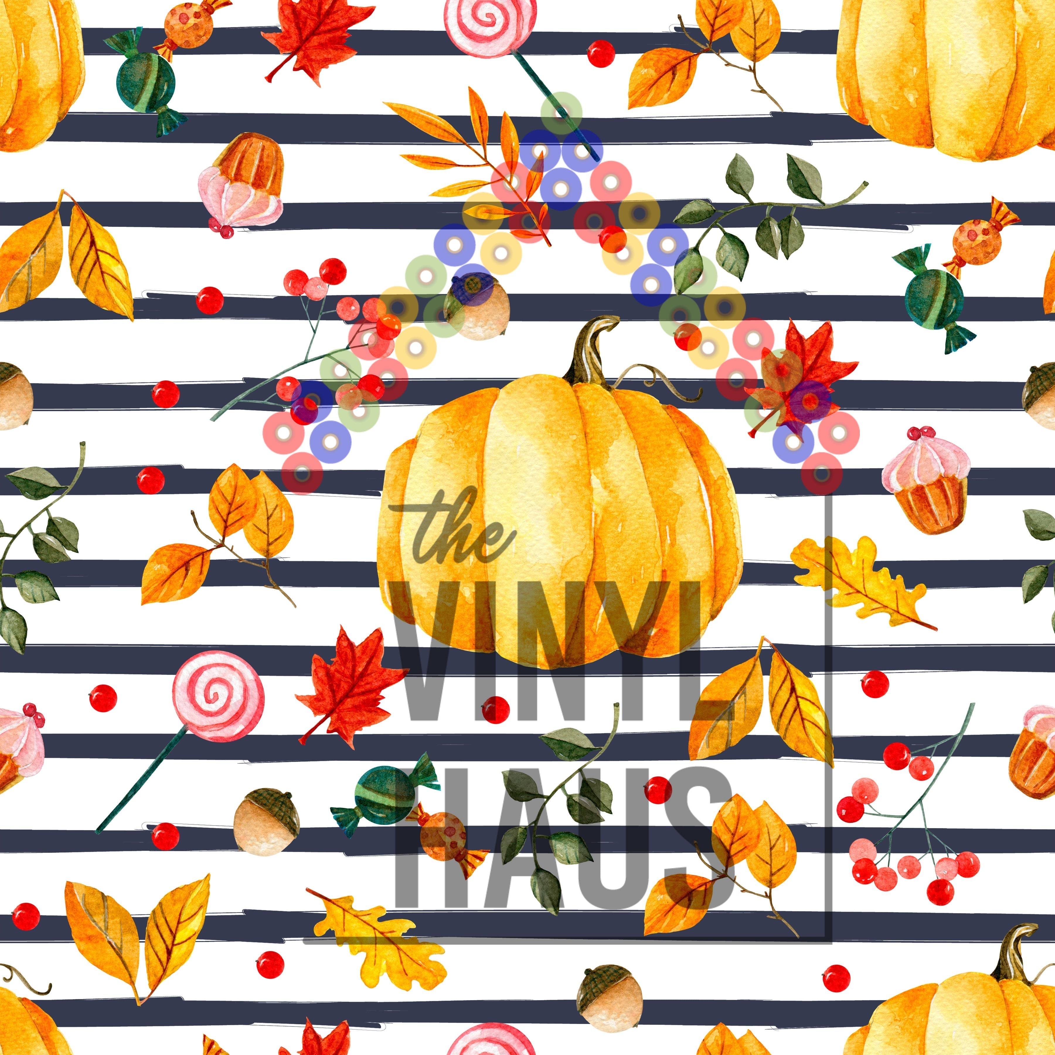 All Things Fall with Stripes Pattern Vinyl 12" x 12" - The Vinyl Haus Main image