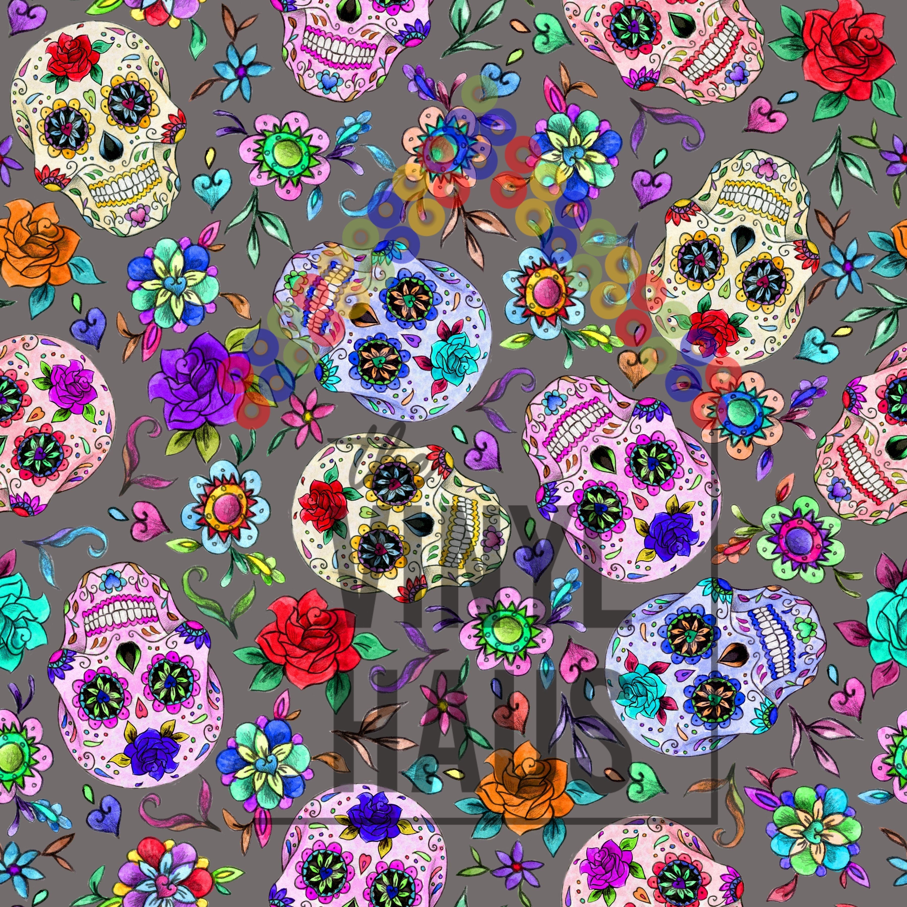 Sugar Skull Grey Background Pattern Vinyl 12" x 12" - The Vinyl Haus Main image