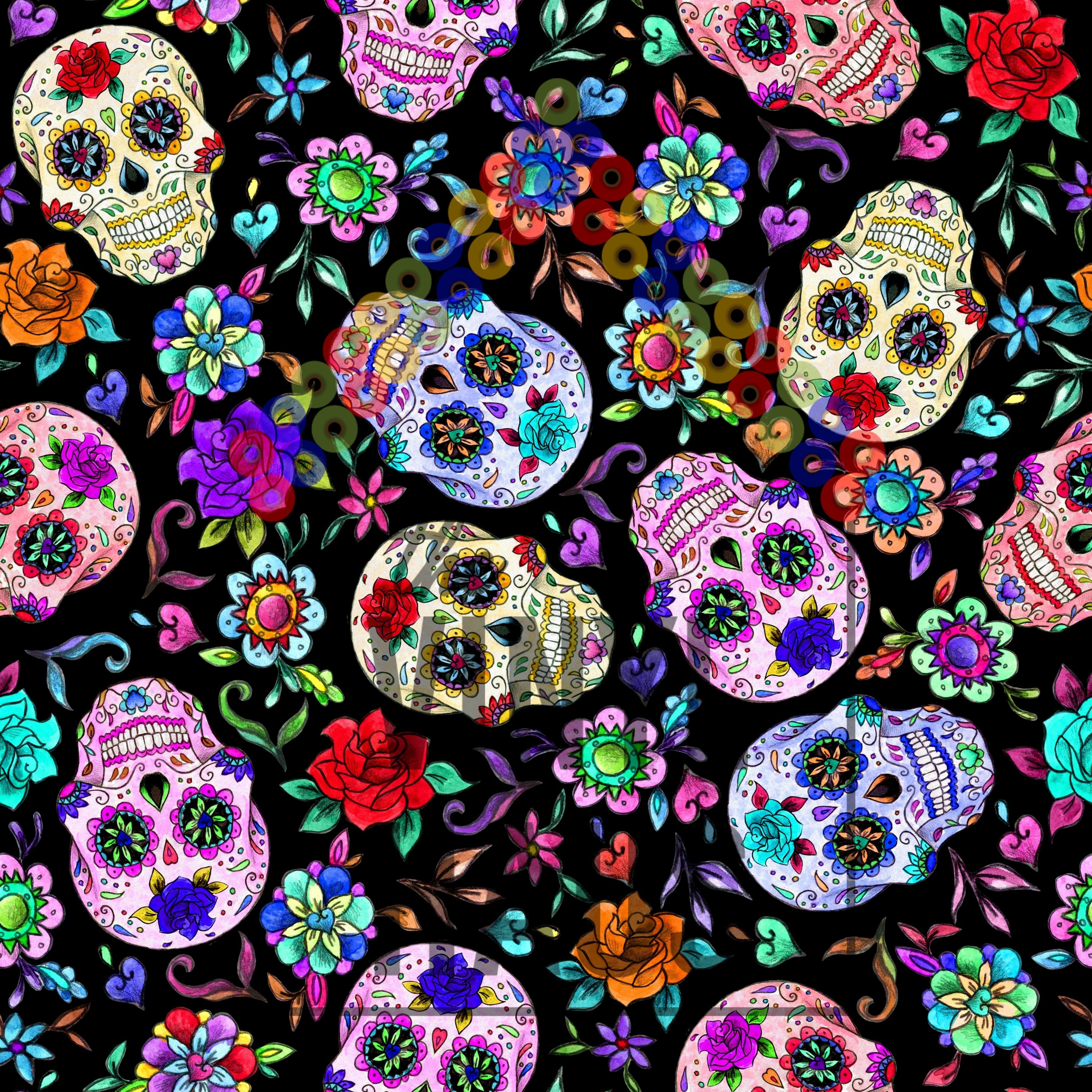 Sugar Skull Black Background Pattern Vinyl 12" x 12" - The Vinyl Haus Main image