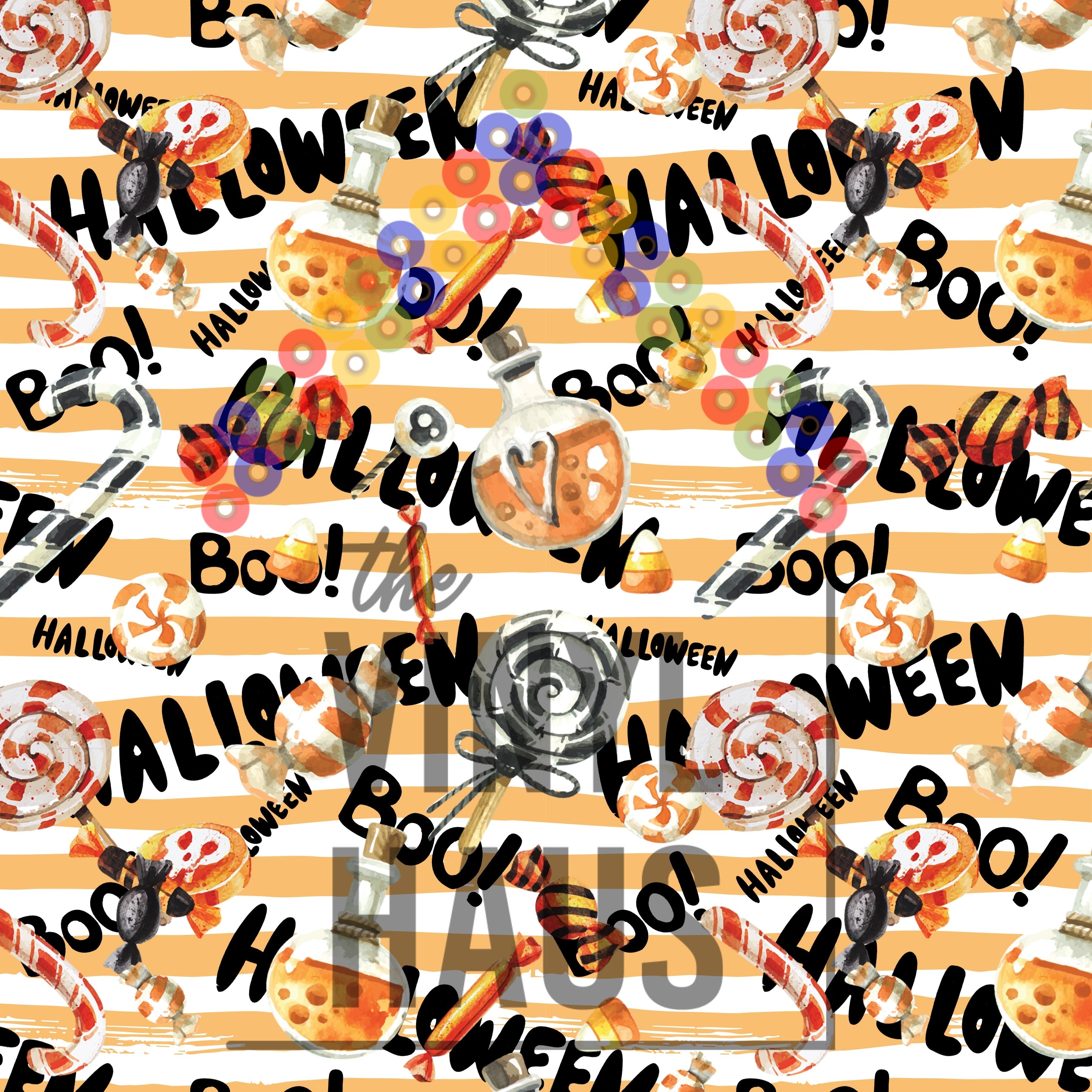 Halloween Candy, Words, and Stripes Pattern Vinyl 12" x 12" - The Vinyl Haus Main image