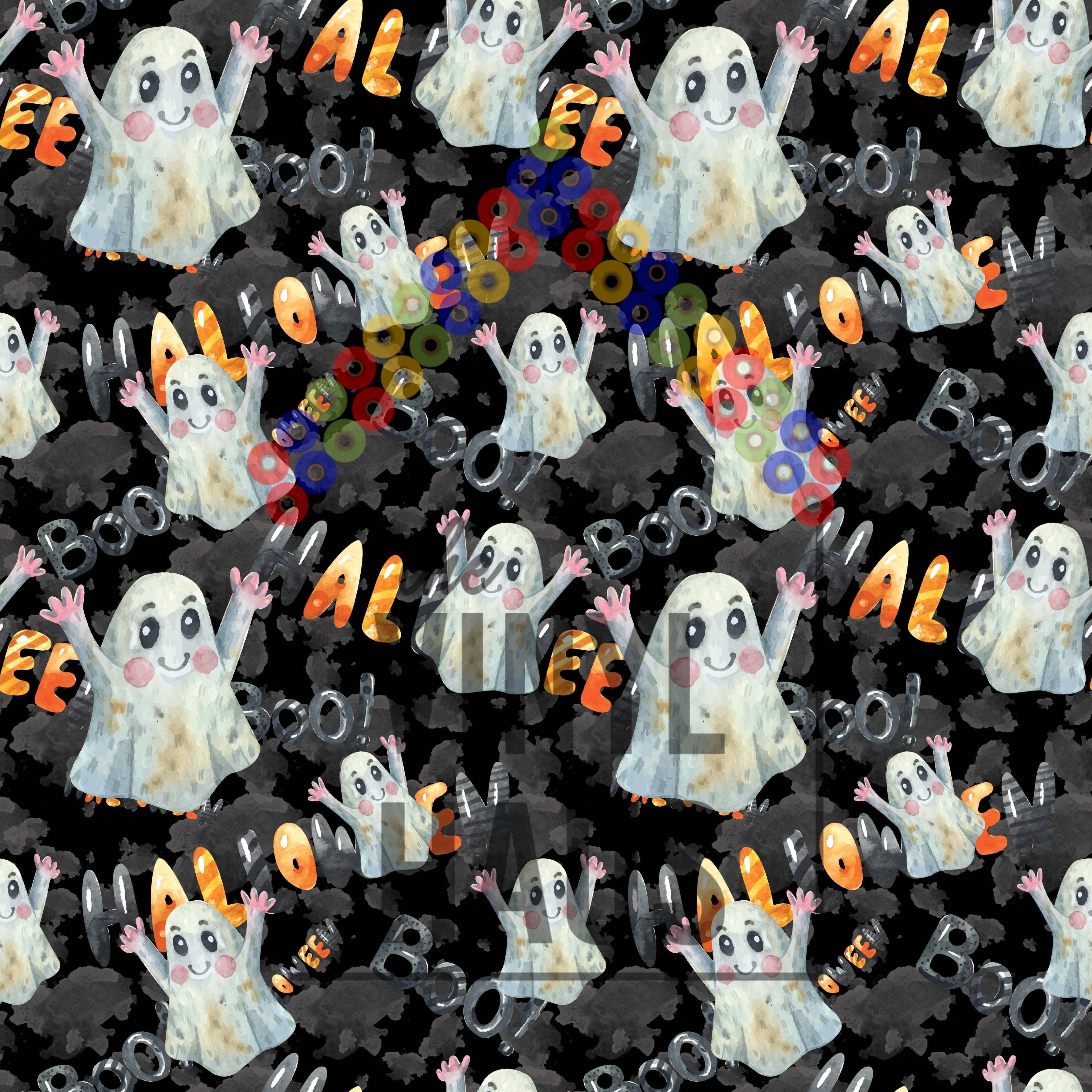 Halloween Ghost with Black Background Pattern Vinyl 12" x 12" - The Vinyl Haus Main image