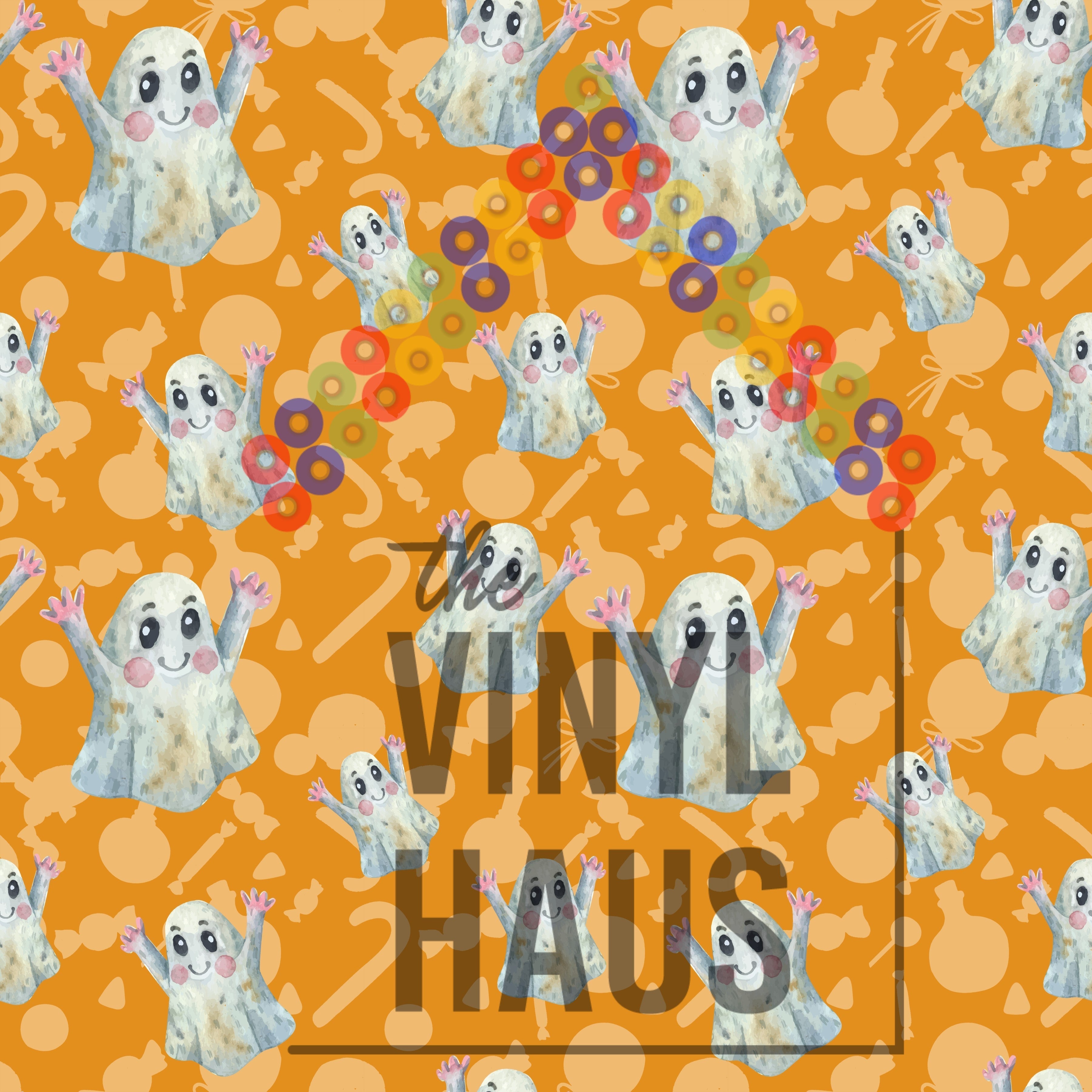 Halloween Ghost with Candy Background Pattern Vinyl 12" x 12" - The Vinyl Haus Main image