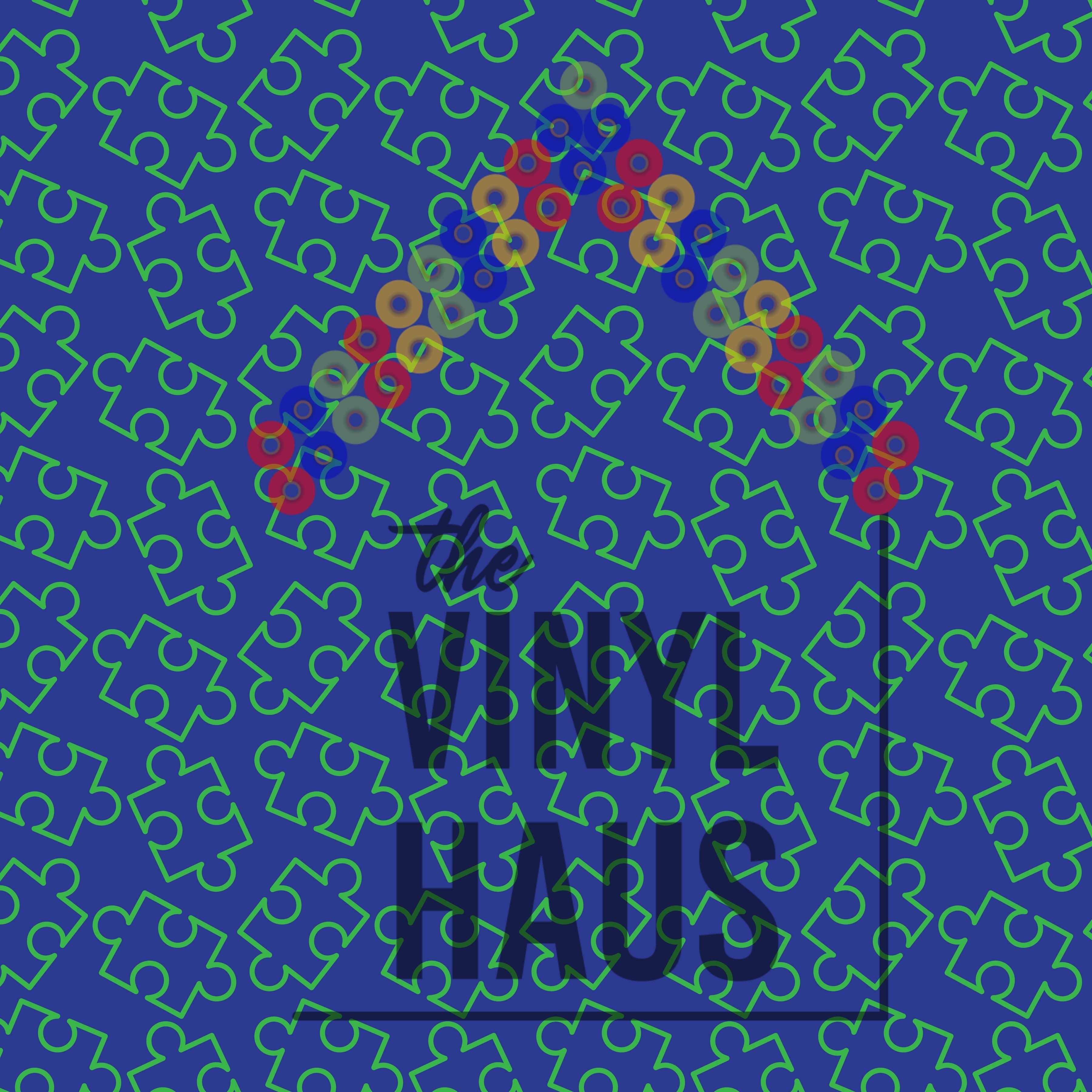 Green Autism Pieces Blue Background Pattern Vinyl 12" x 12" - The Vinyl Haus Main image