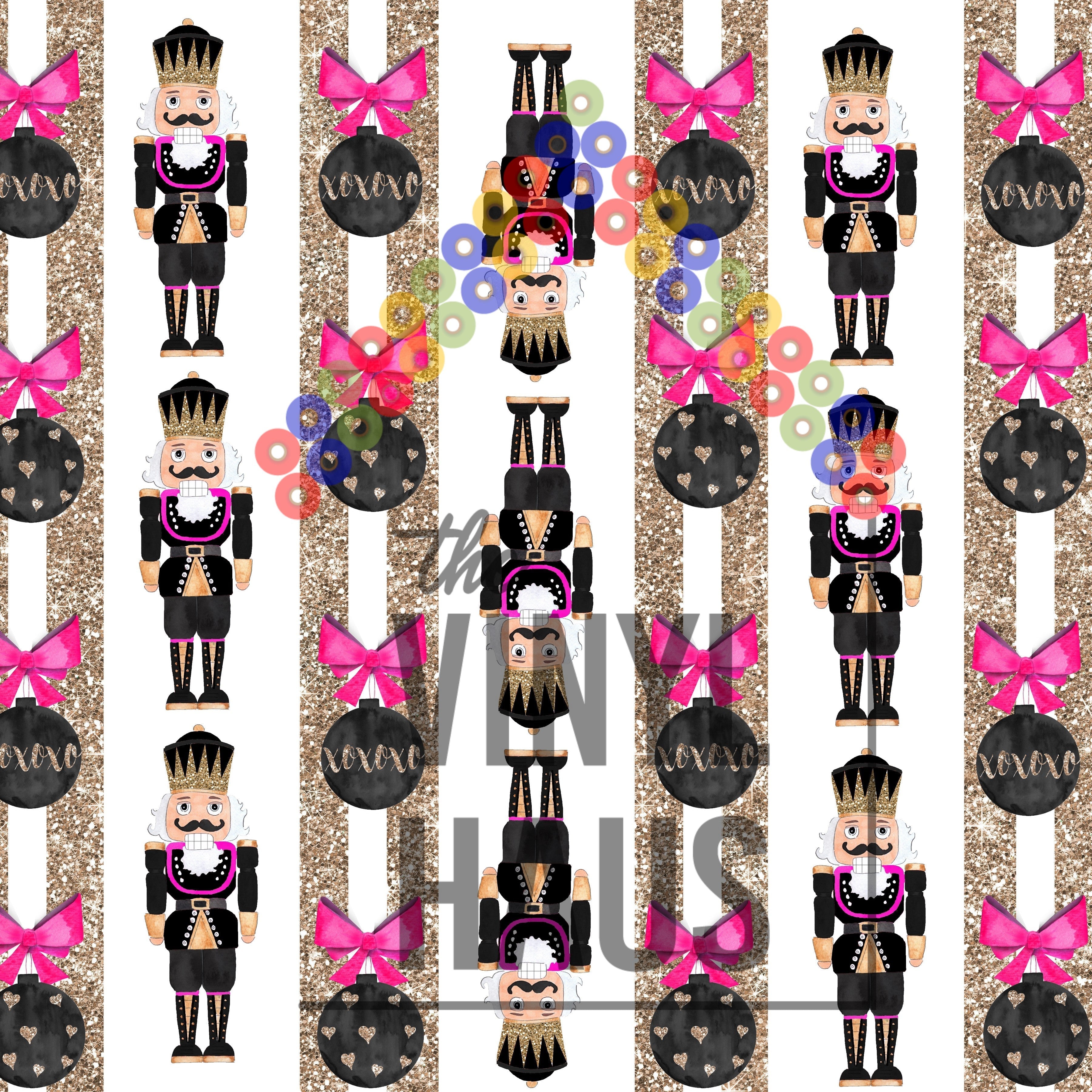 Black Christmas Ornaments with Nutcracker Pattern Vinyl 12" x 12" - The Vinyl Haus