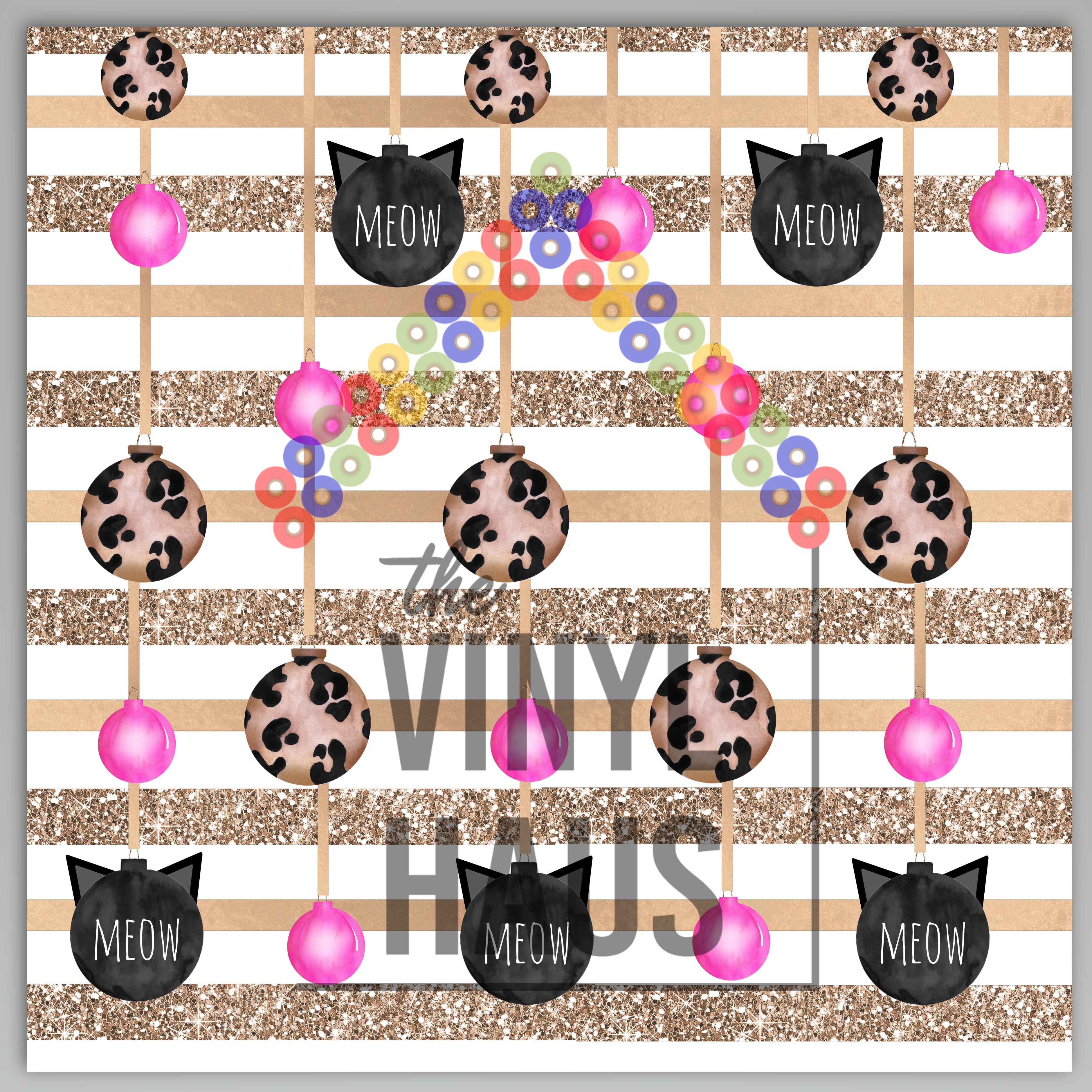 Cat Ornament. Gold Cheetah Ornament with Stripes Pattern Vinyl 12" x 12" - The Vinyl Haus Main image