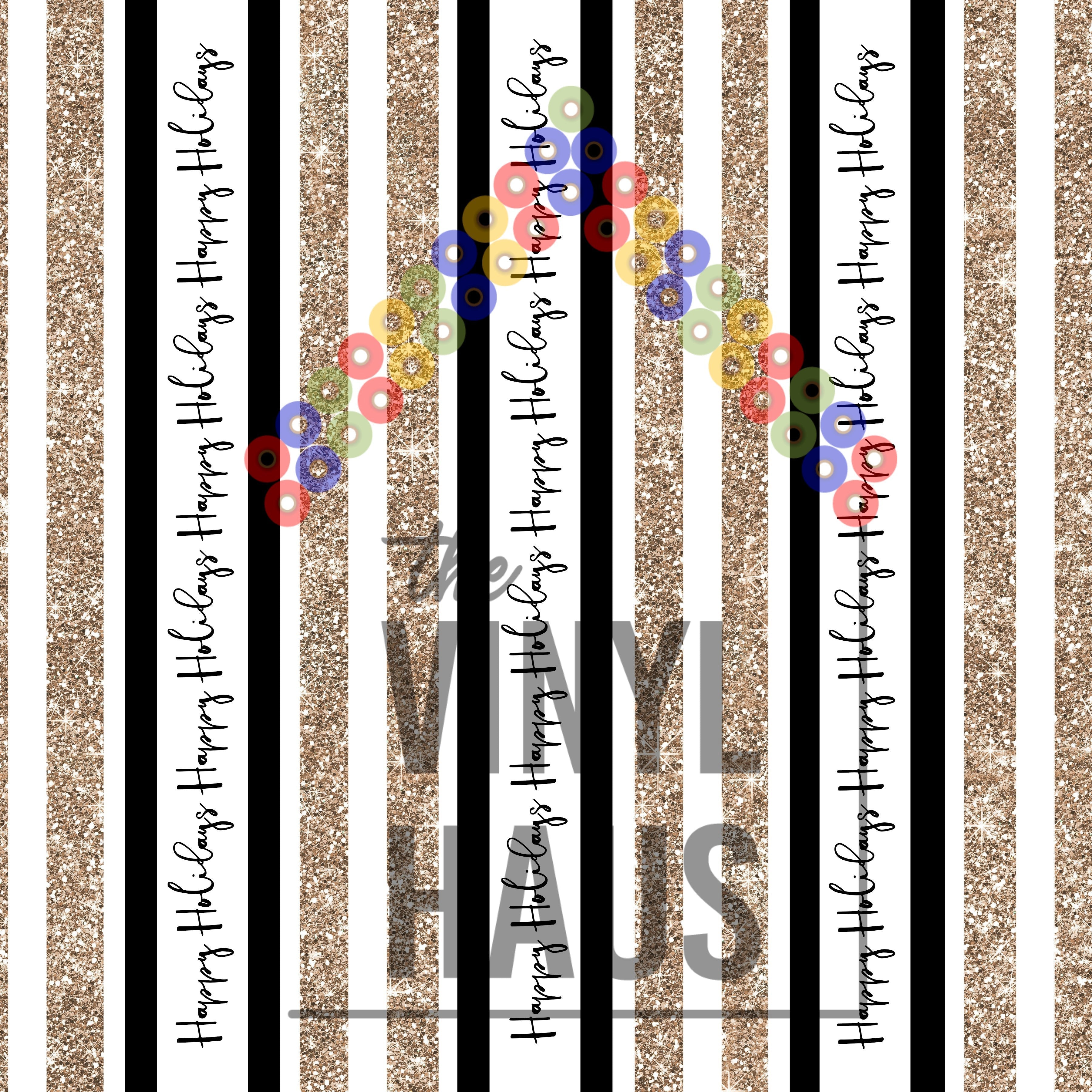 Happy Holiday Glitter Stripes Pattern Vinyl 12" x 12" - The Vinyl Haus Main image