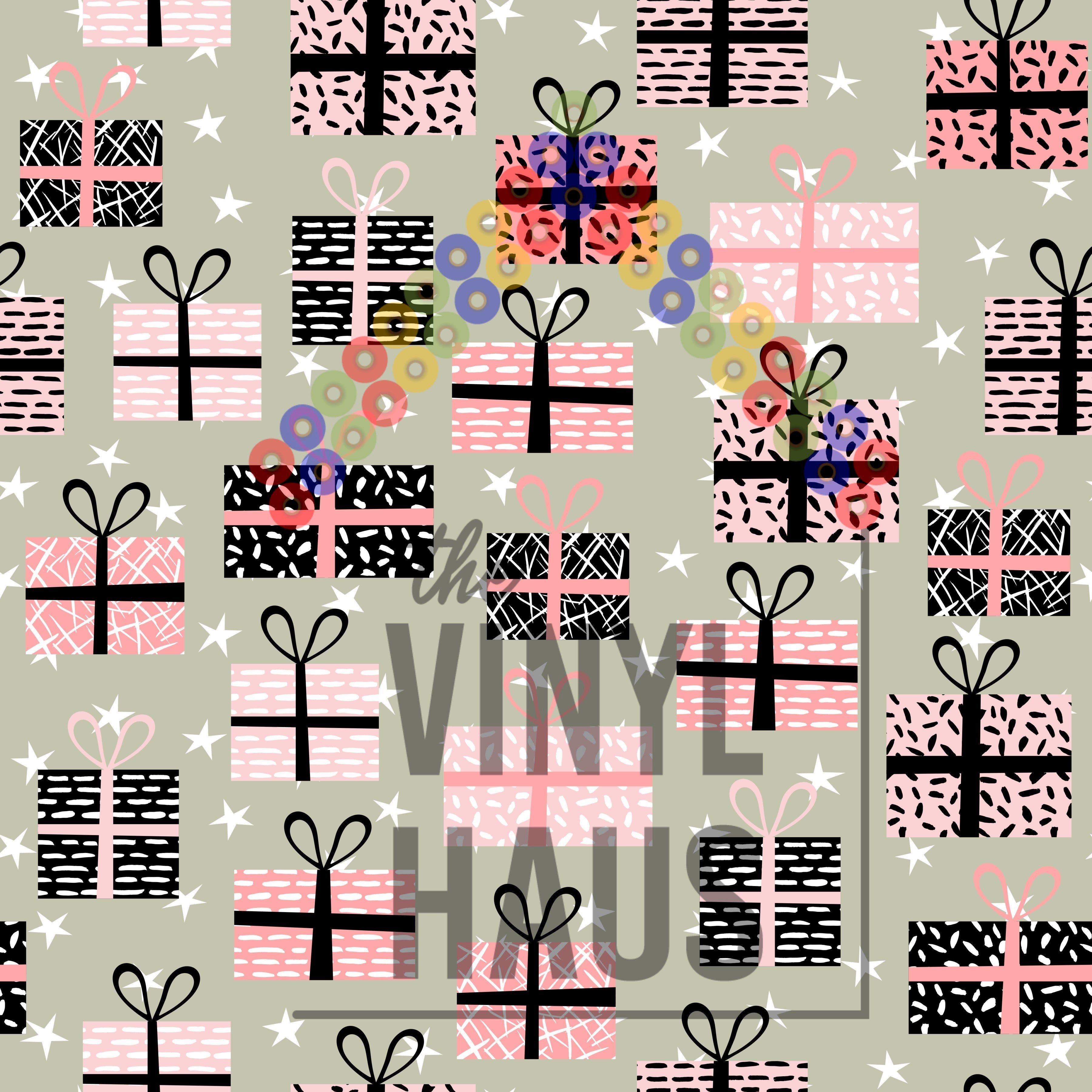 Pink Christmas Presents Pattern Vinyl 12" x 12" - The Vinyl Haus Main image