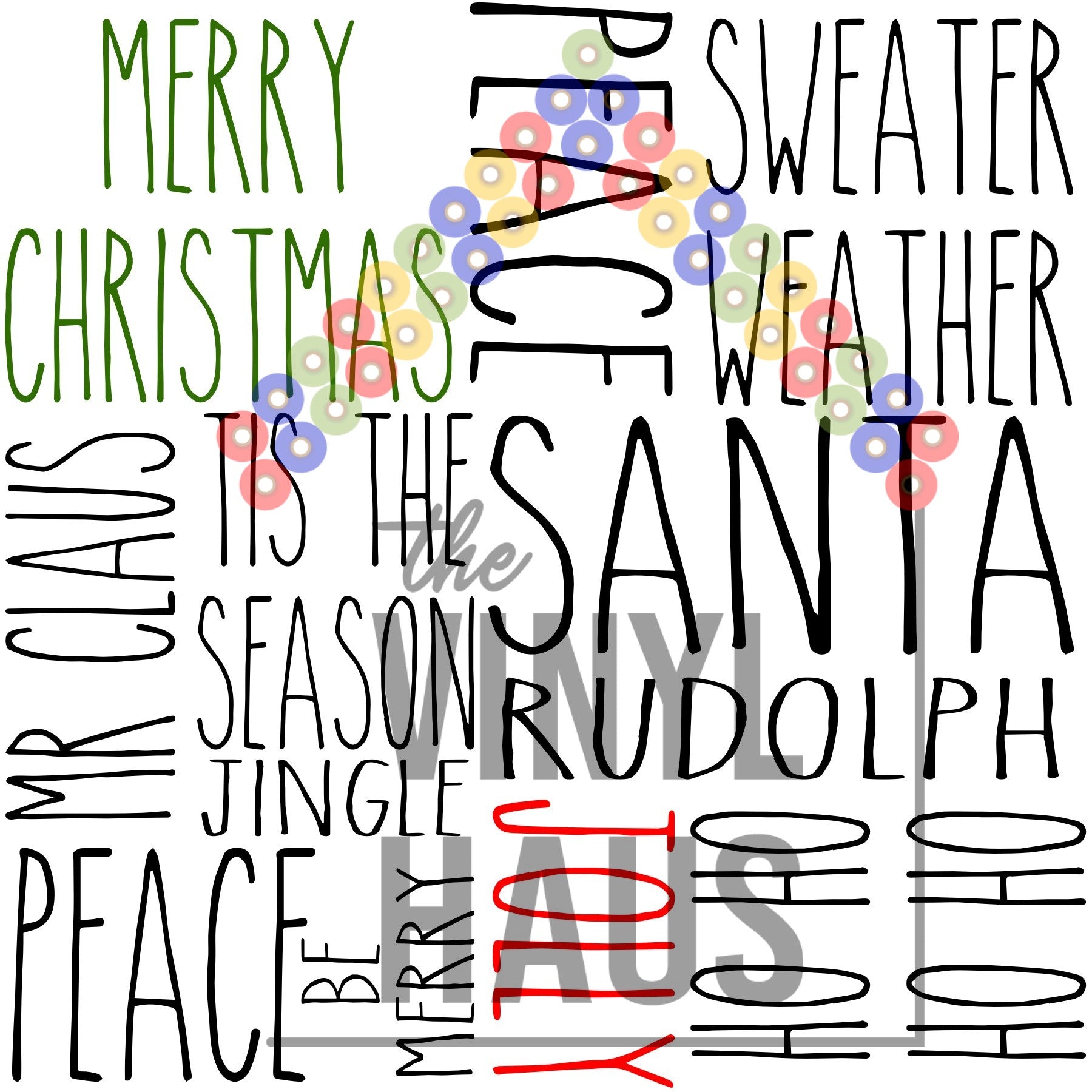 Rae Dunn inspired Christmas Words Pattern Vinyl 12" x 12" - The Vinyl Haus