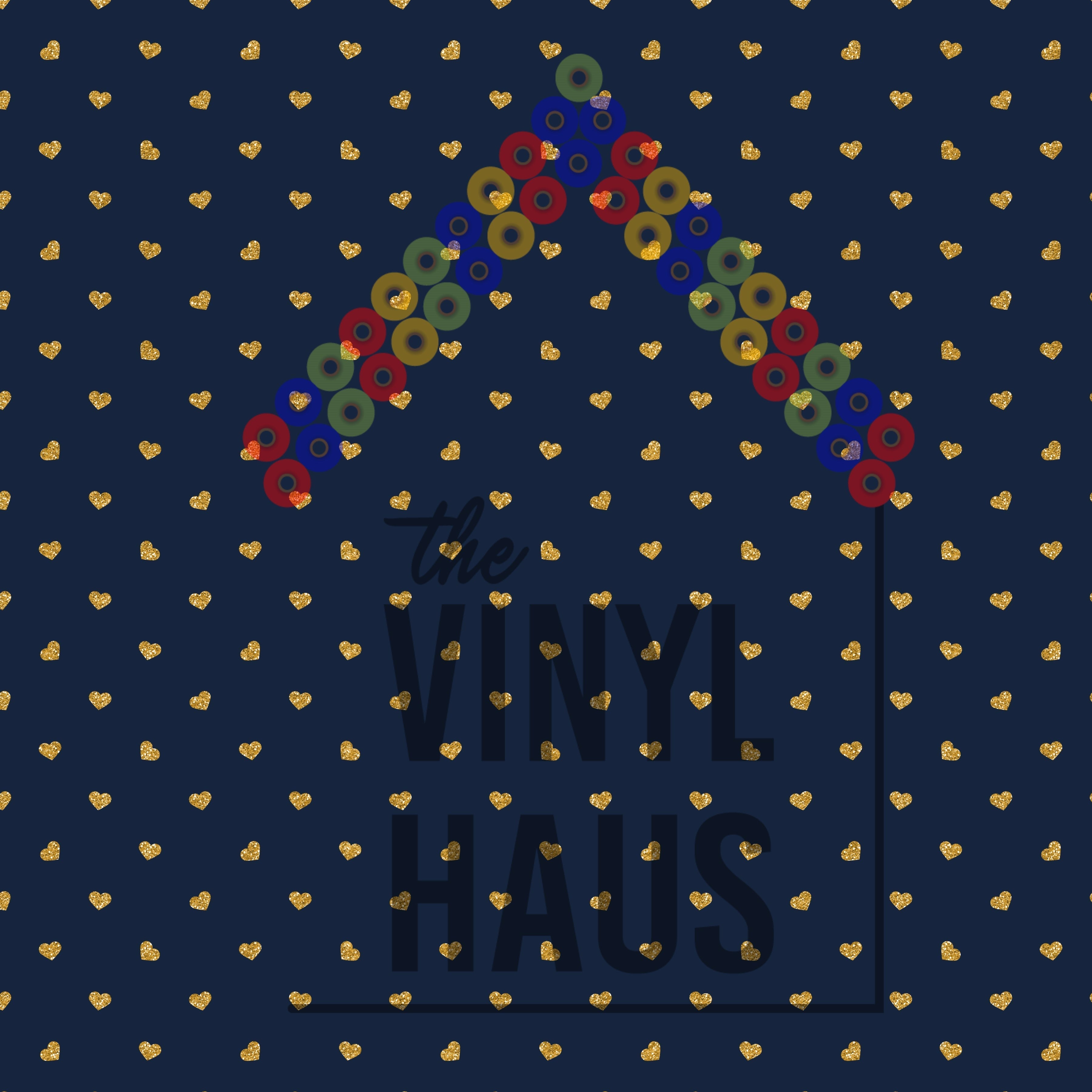 Valentine's Day Gold hearts with Blue Background Pattern Vinyl 12" x 12" - The Vinyl Haus Main image
