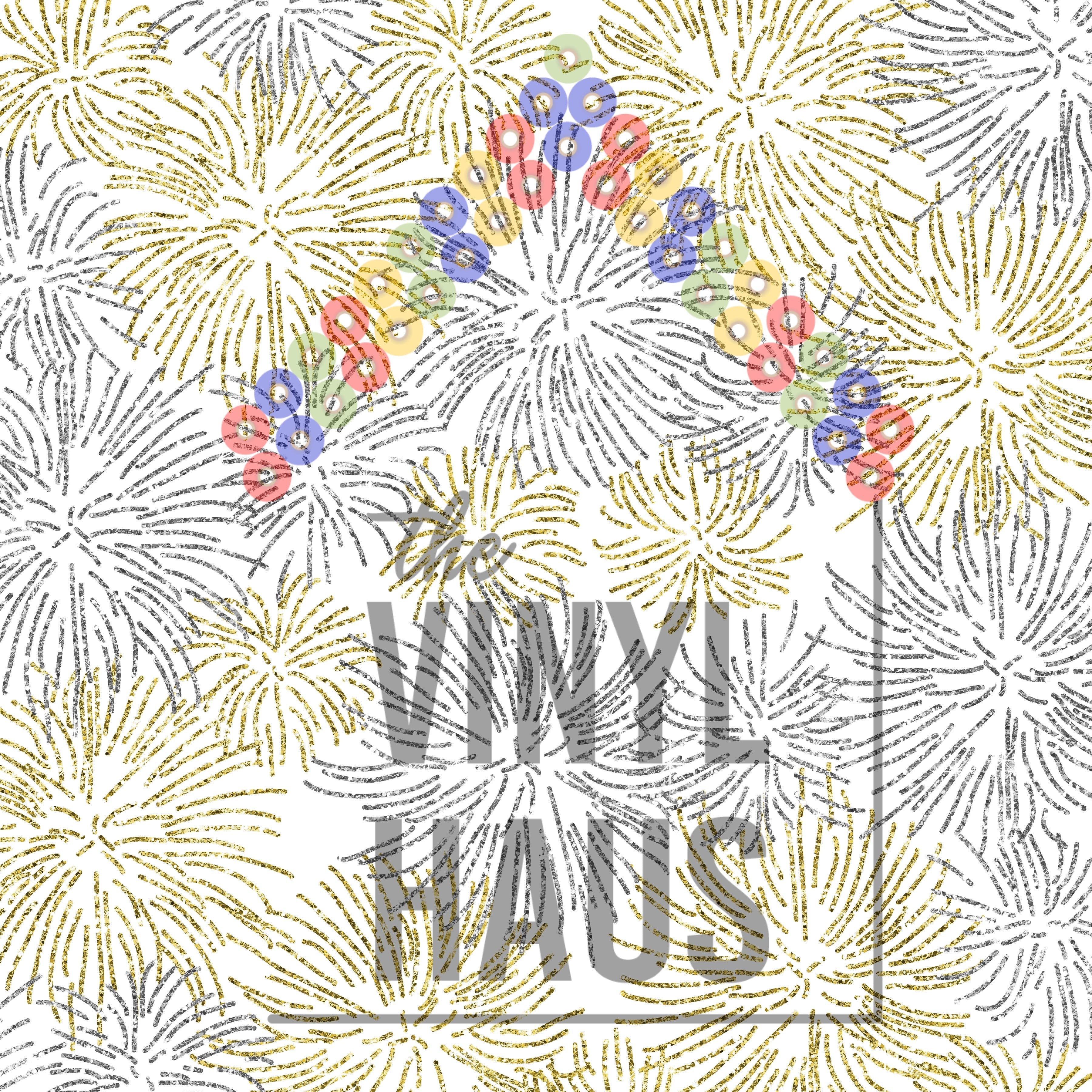 New Year's Fireworks White Background Pattern Vinyl 12" x 12" - The Vinyl Haus Main image