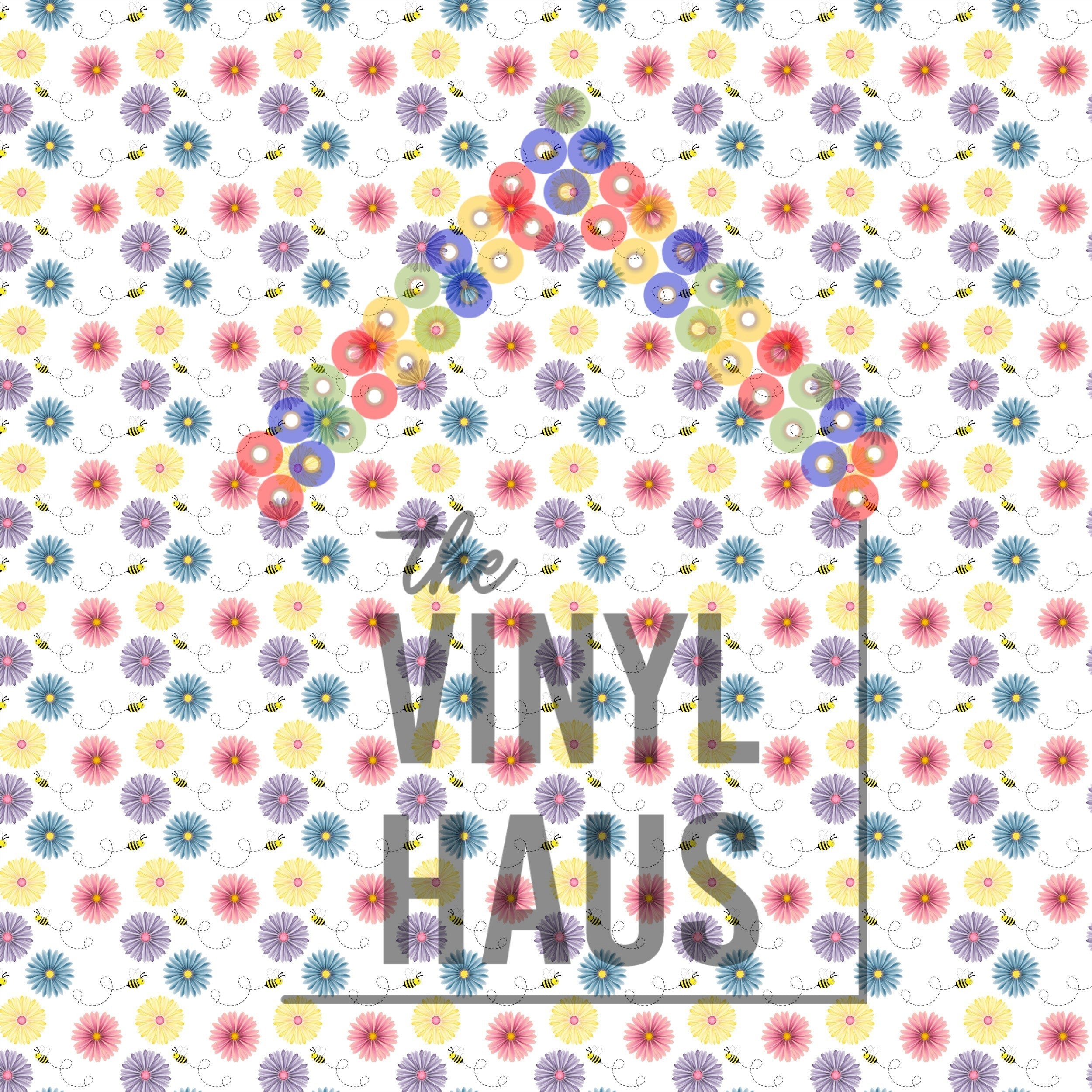 Bees And Flowers Pattern Vinyl 12" x 12" - The Vinyl Haus