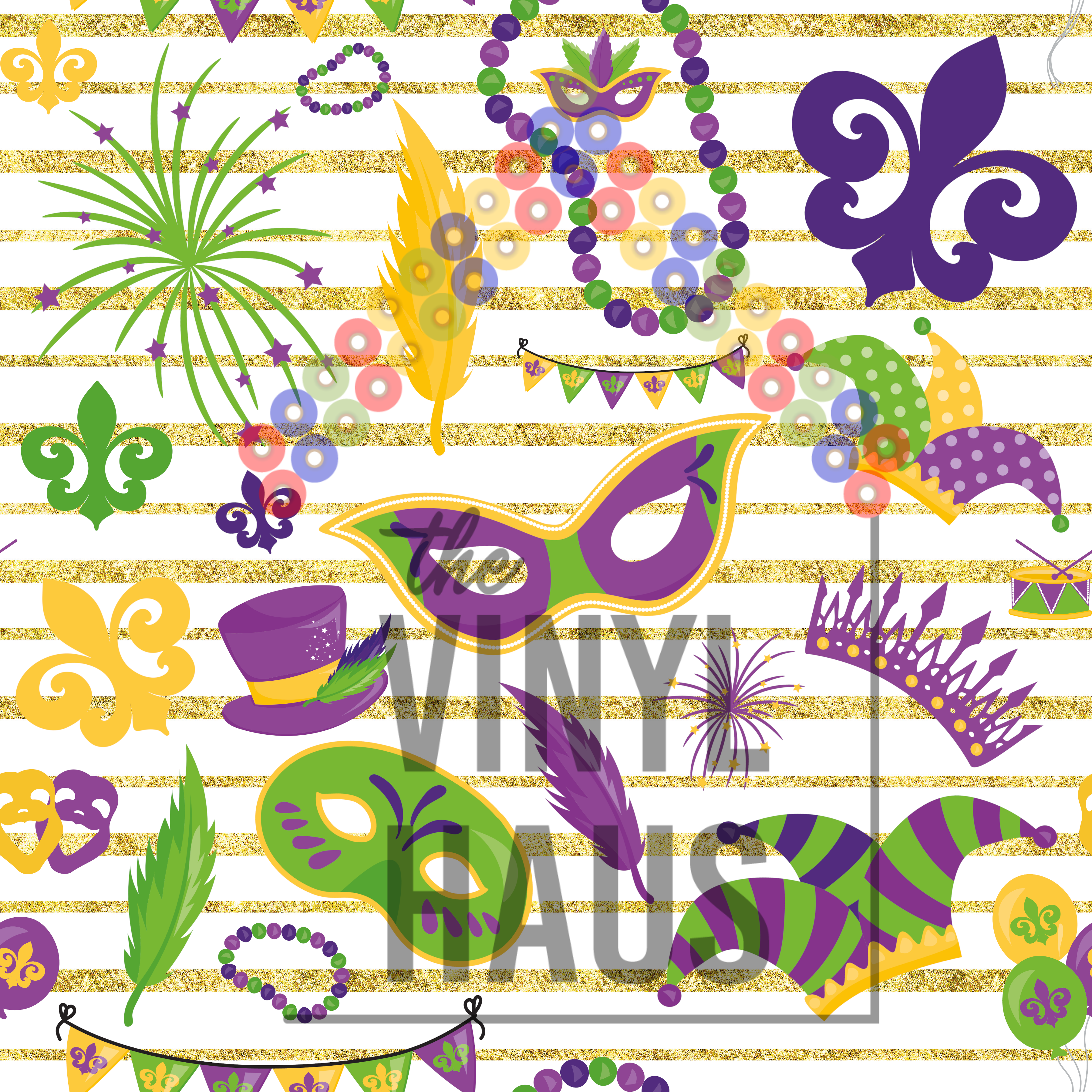 Everything Mardi Gras Pattern Vinyl 12" x 12" - The Vinyl Haus