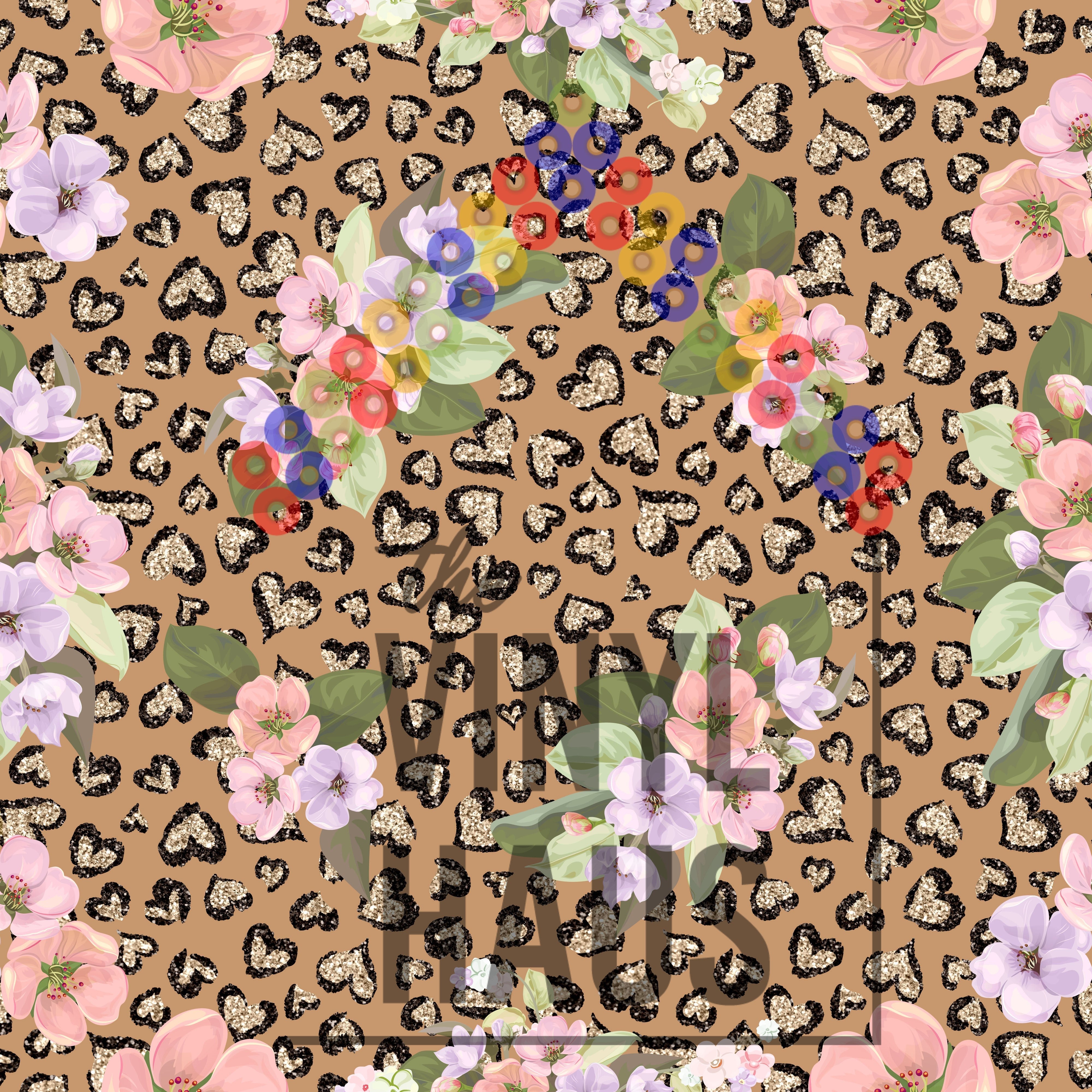 Cheetah Heart Floral Pattern Vinyl 12" x 12" - The Vinyl Haus Main image