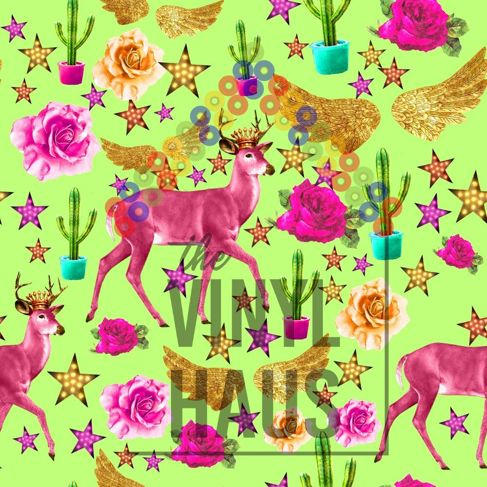 Magical Deer Green Background Pattern Vinyl 12" x 12" - The Vinyl Haus