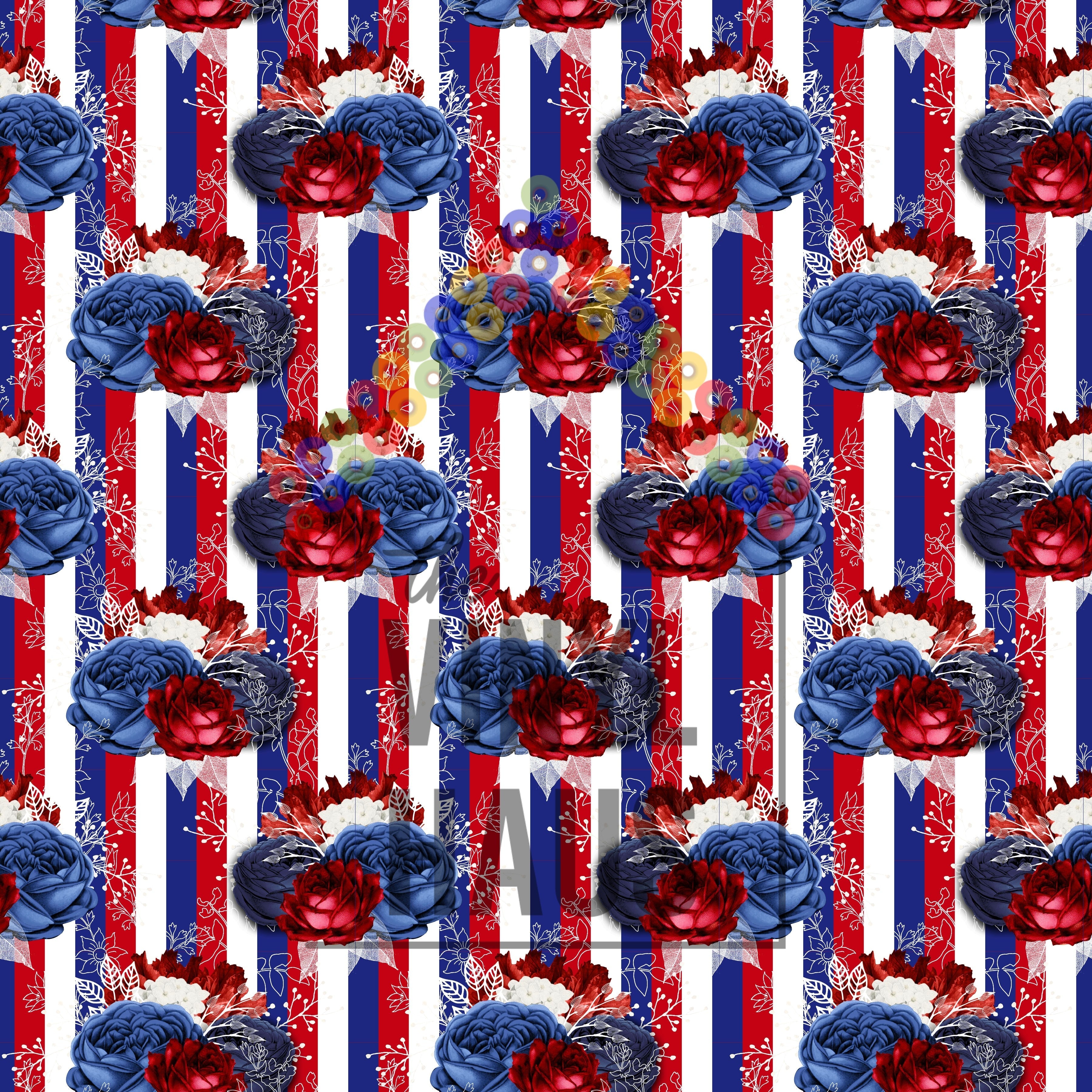 Red White and Blue Flowers Pattern Vinyl 12" x 12" - The Vinyl Haus Main image