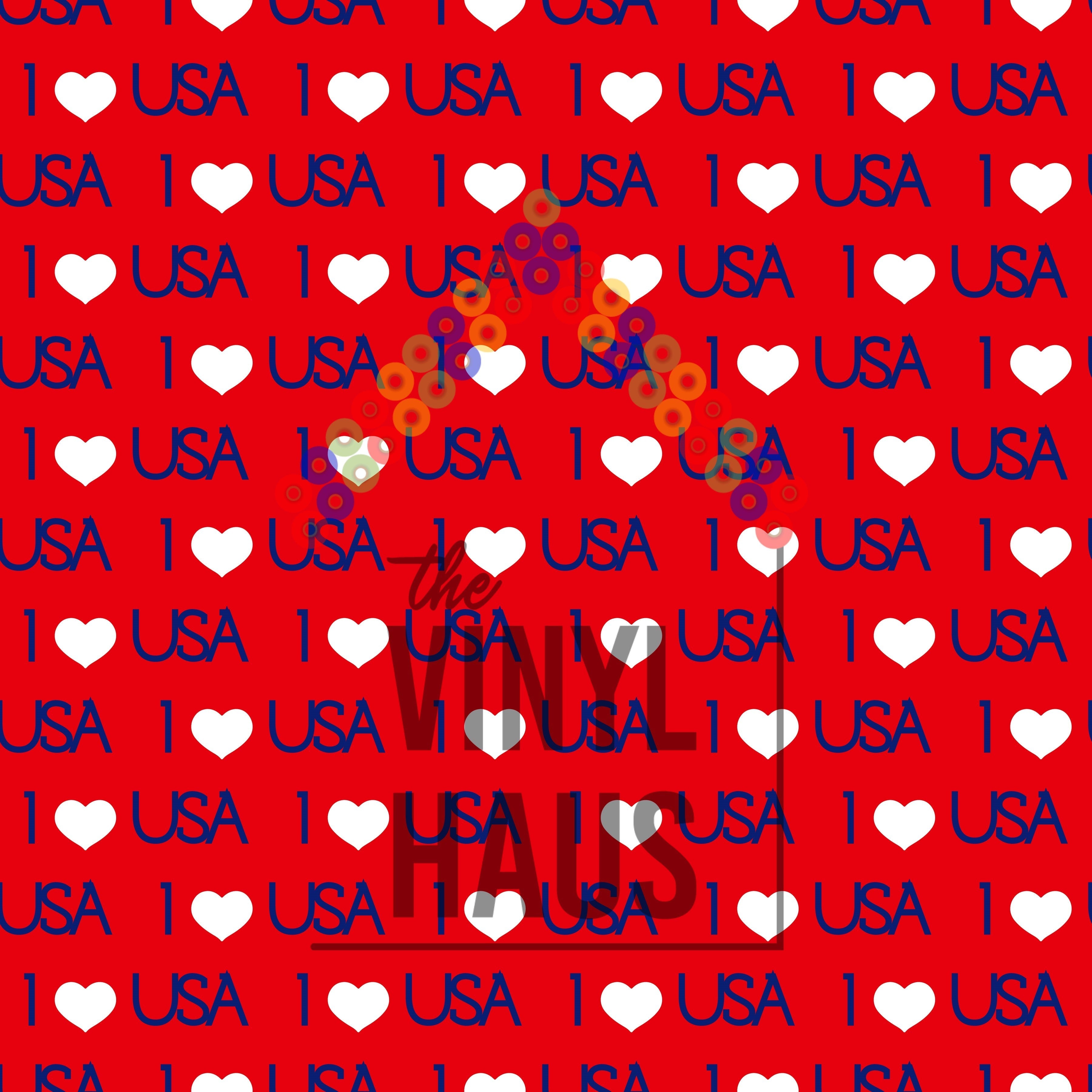 I Love USA Red Background Pattern Vinyl 12" x 12" - The Vinyl Haus