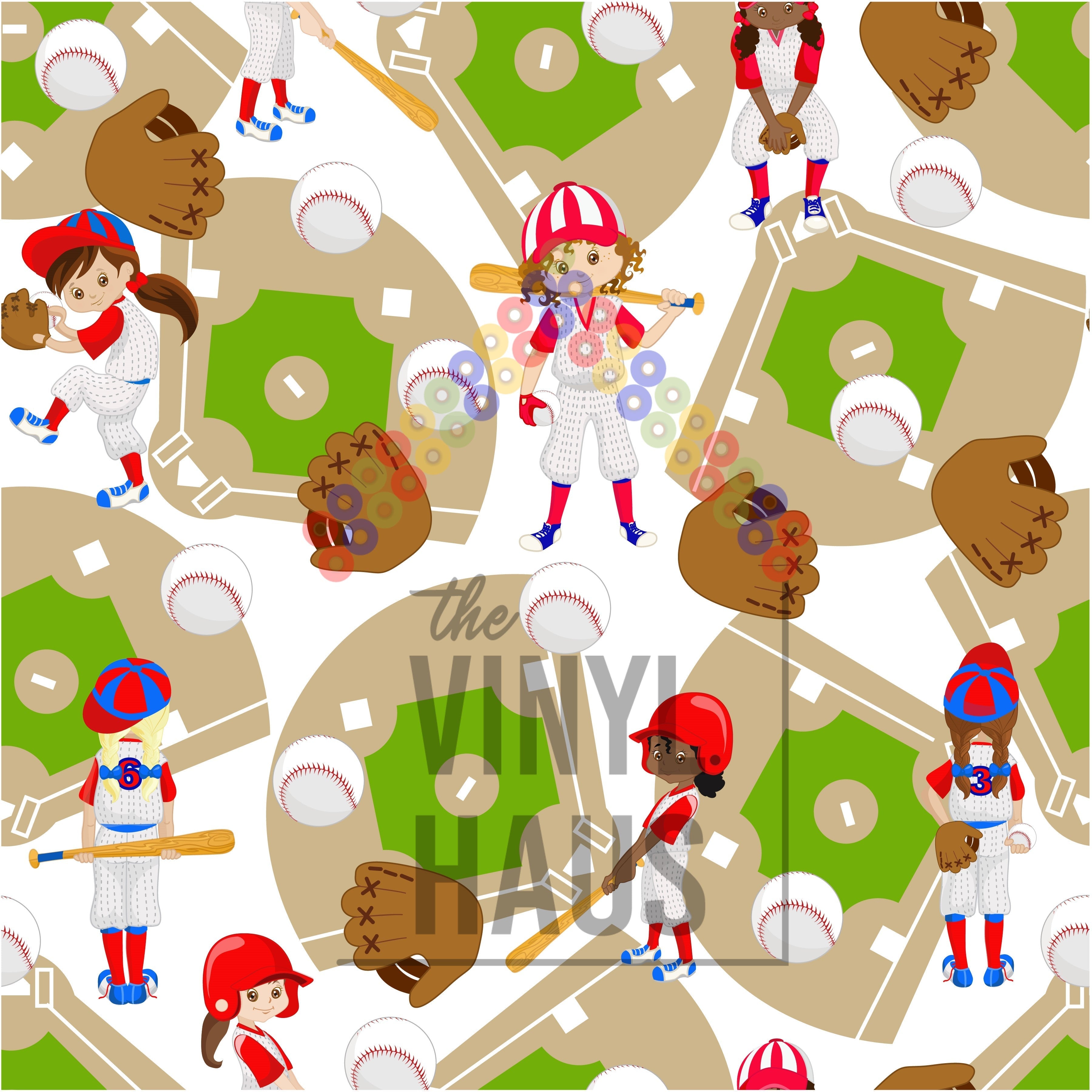 Girl Baseball Pattern Vinyl 12" x 12" - The Vinyl Haus Main image