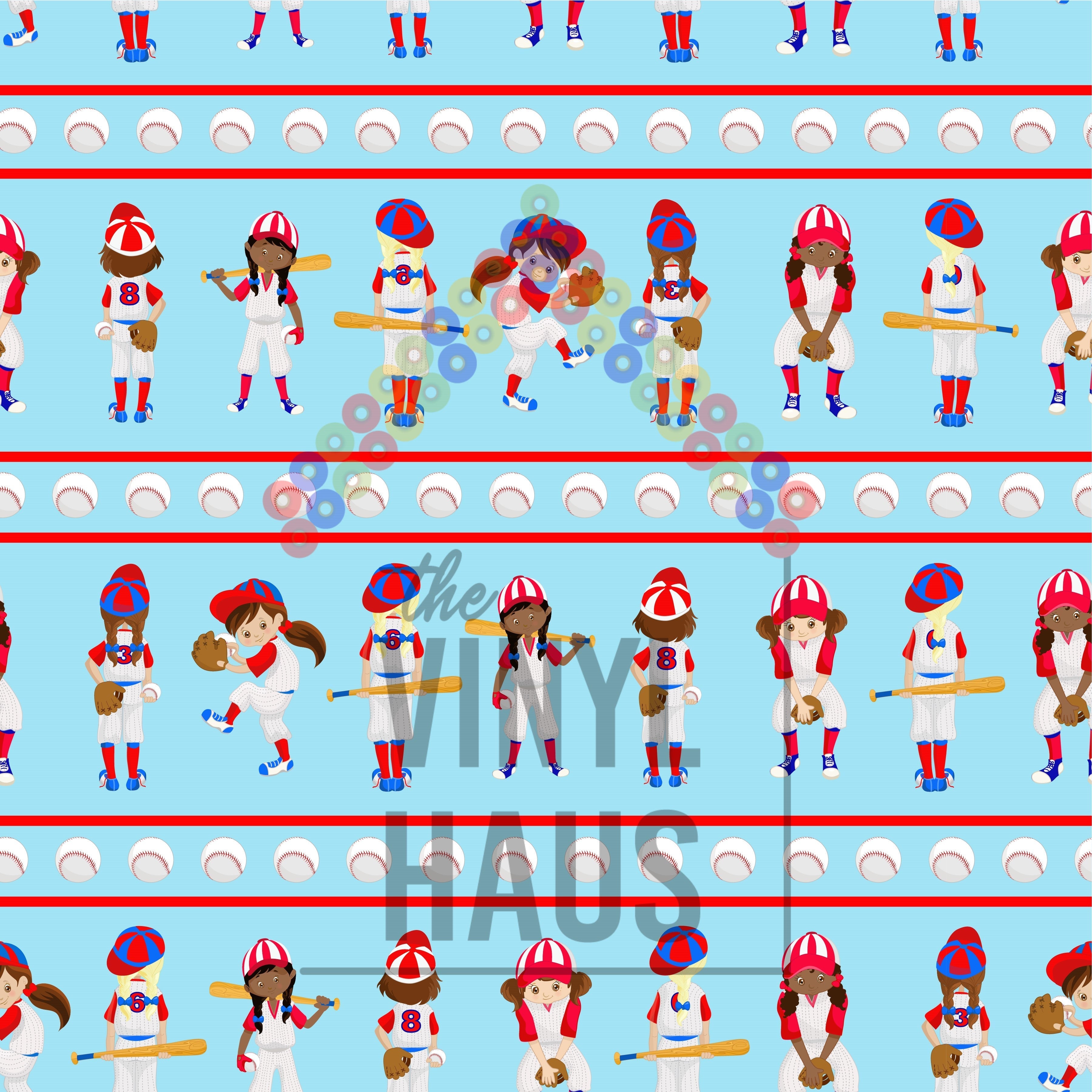 Girl Baseball Pattern Vinyl 12" x 12" - The Vinyl Haus