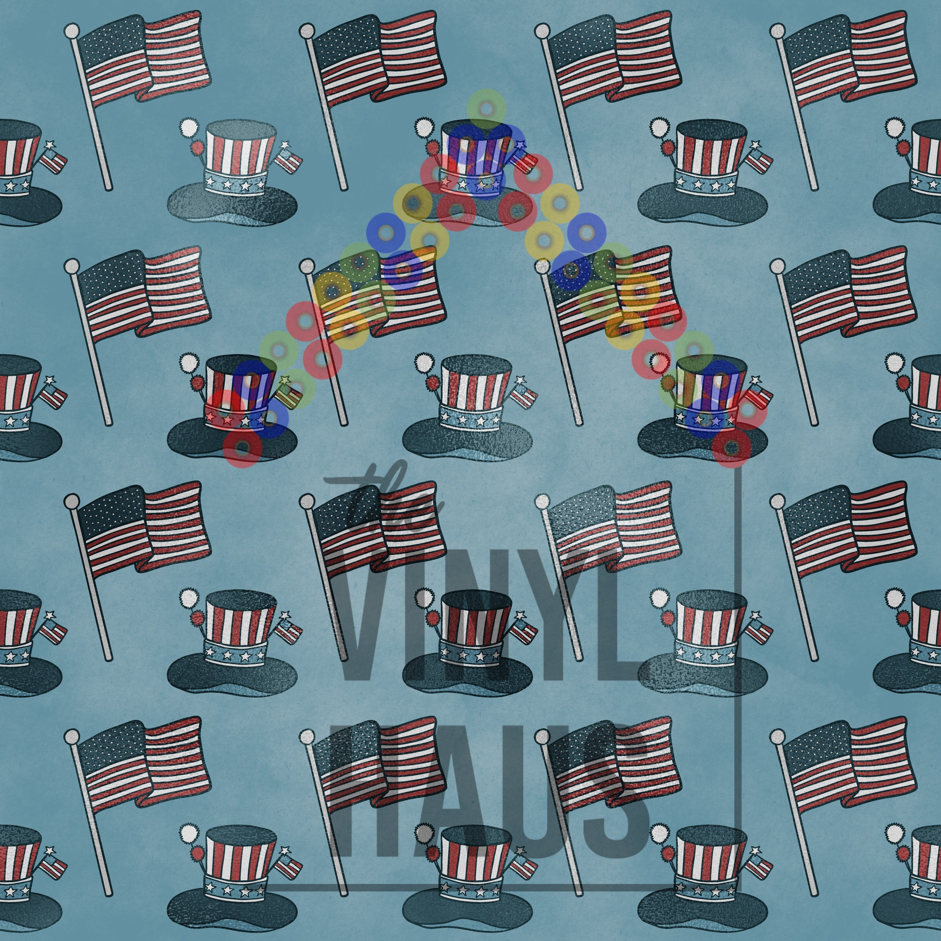 4th of July Flag/Hat Pattern Vinyl 12" x 12" - The Vinyl Haus Main image
