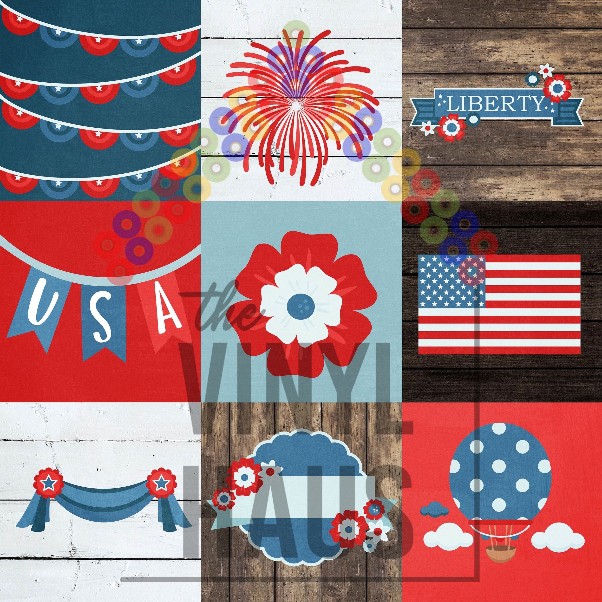 4 x 4 Patriotic Elements Pattern Vinyl 12" x 12" - The Vinyl Haus Main image