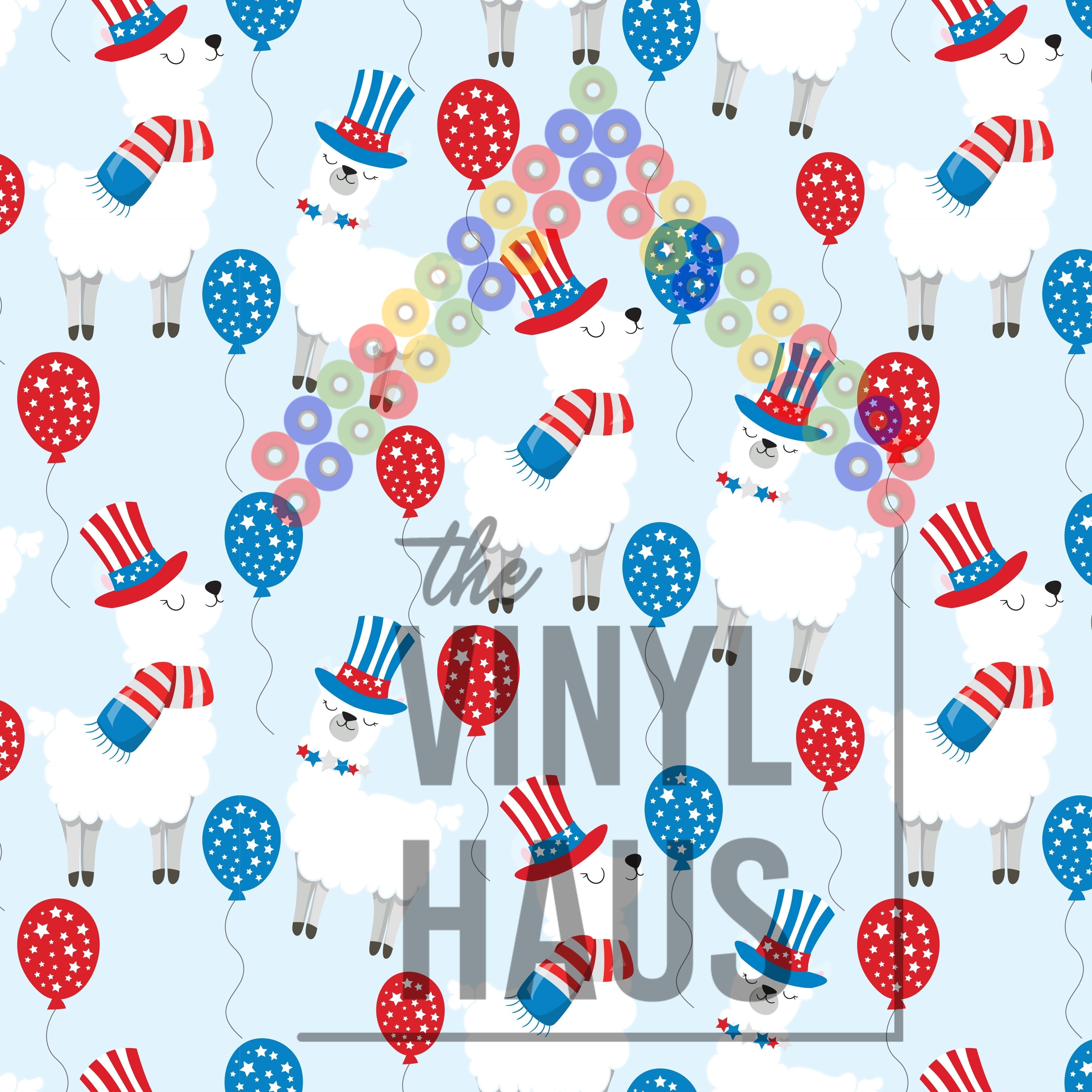 4th of July Llamas Pattern Vinyl 12" x 12" - The Vinyl Haus Main image