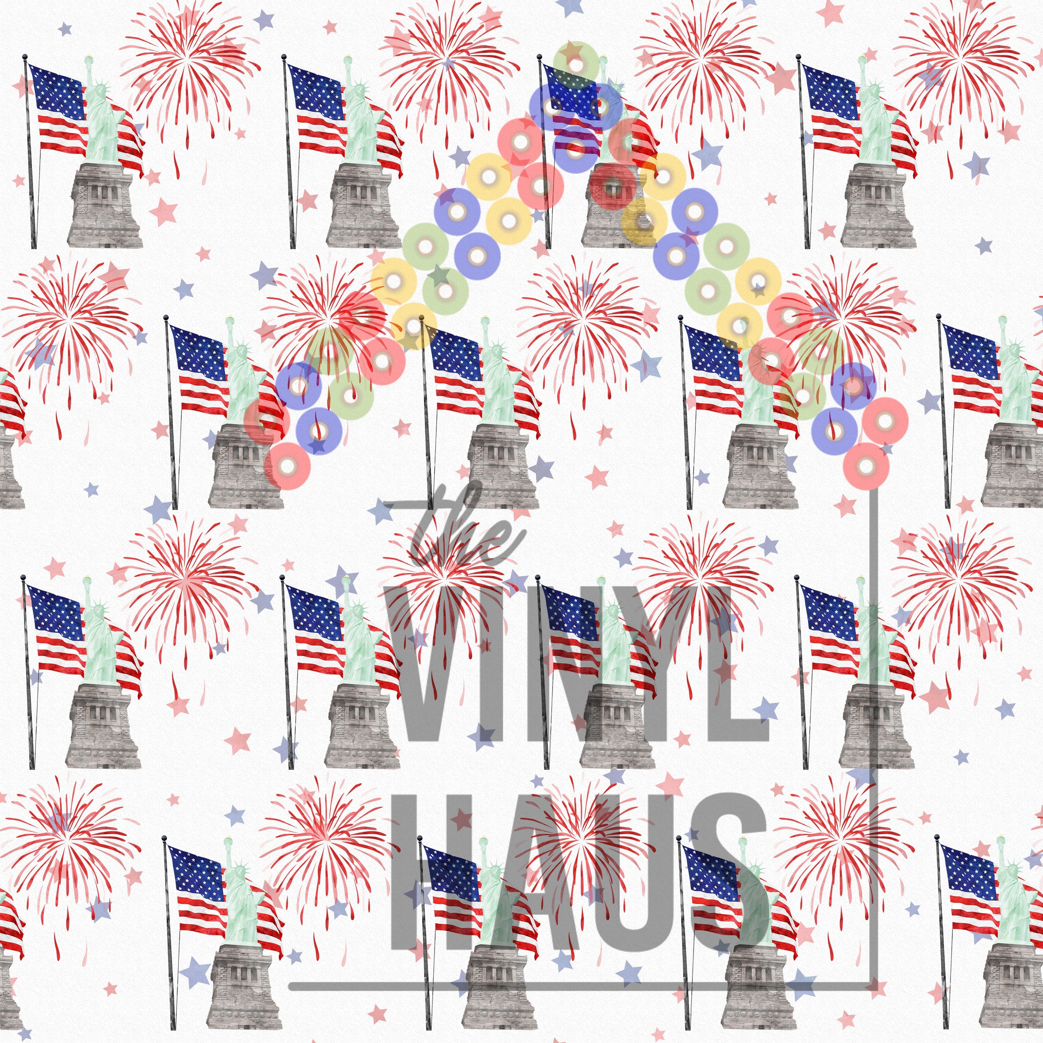 4th of July  Fireworks and Statue of Liberty Pattern Vinyl 12" x 12" - The Vinyl Haus Main image